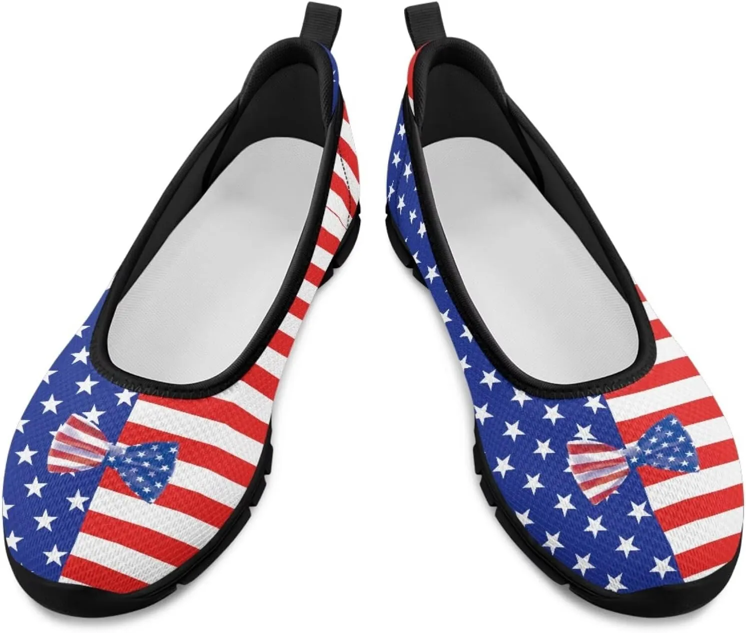 Howilath American Flag Print Flat Shoes for Women Slip on Trekking Shoes Casual Sport Shoes Lightweight Loafers