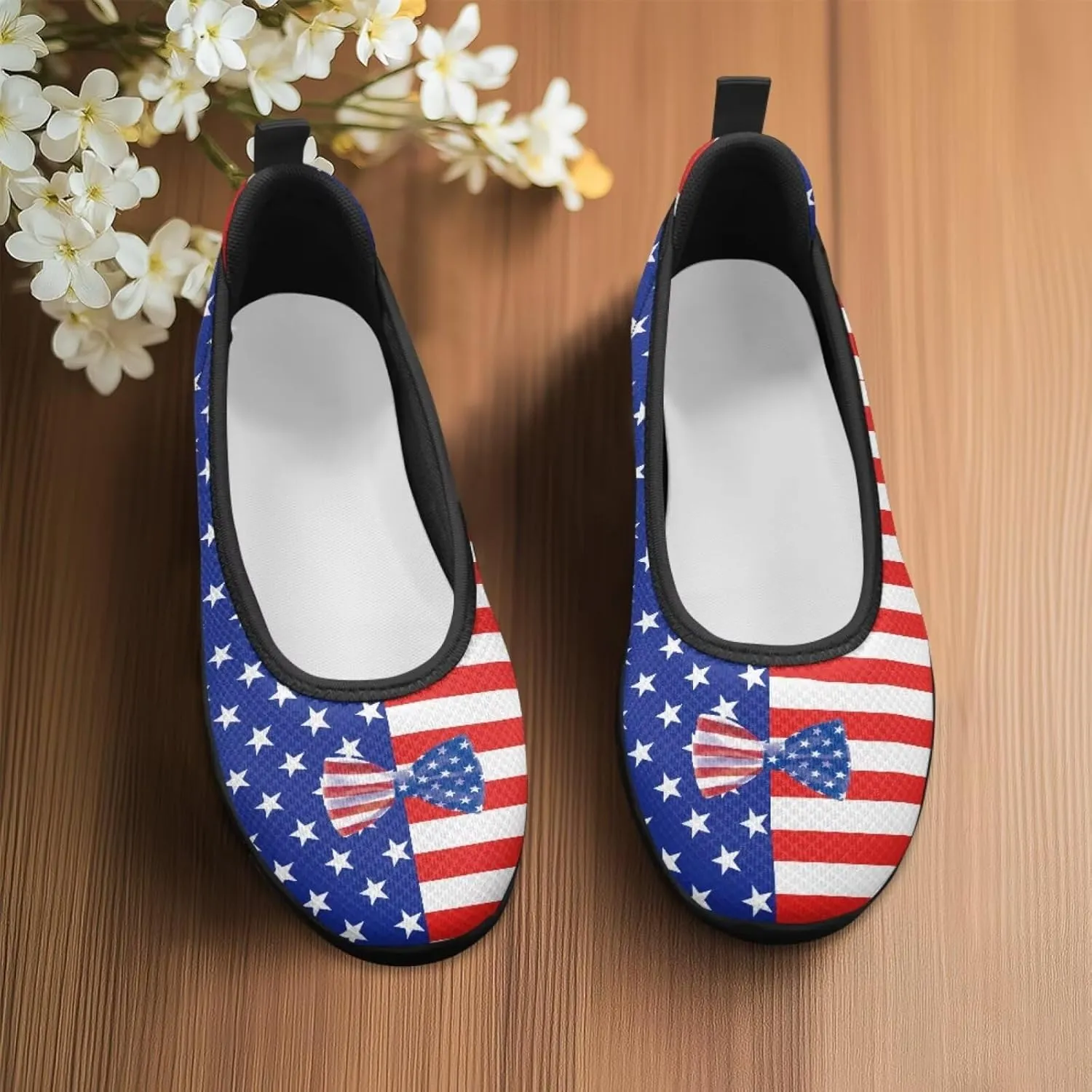 Howilath American Flag Print Flat Shoes for Women Slip on Trekking Shoes Casual Sport Shoes Lightweight Loafers