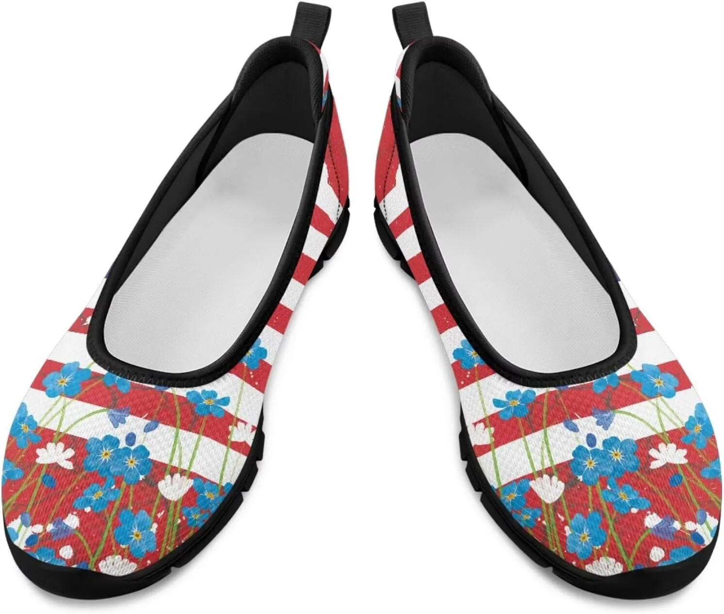 Howilath American Flag Print Flat Shoes for Women Slip on Trekking Shoes Casual Sport Shoes Lightweight Loafers
