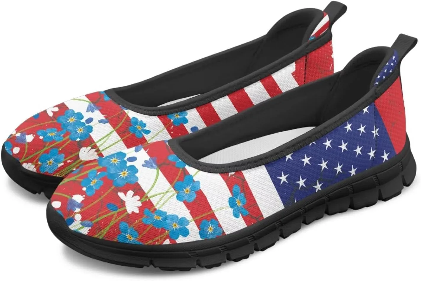 Howilath American Flag Print Flat Shoes for Women Slip on Trekking Shoes Casual Sport Shoes Lightweight Loafers