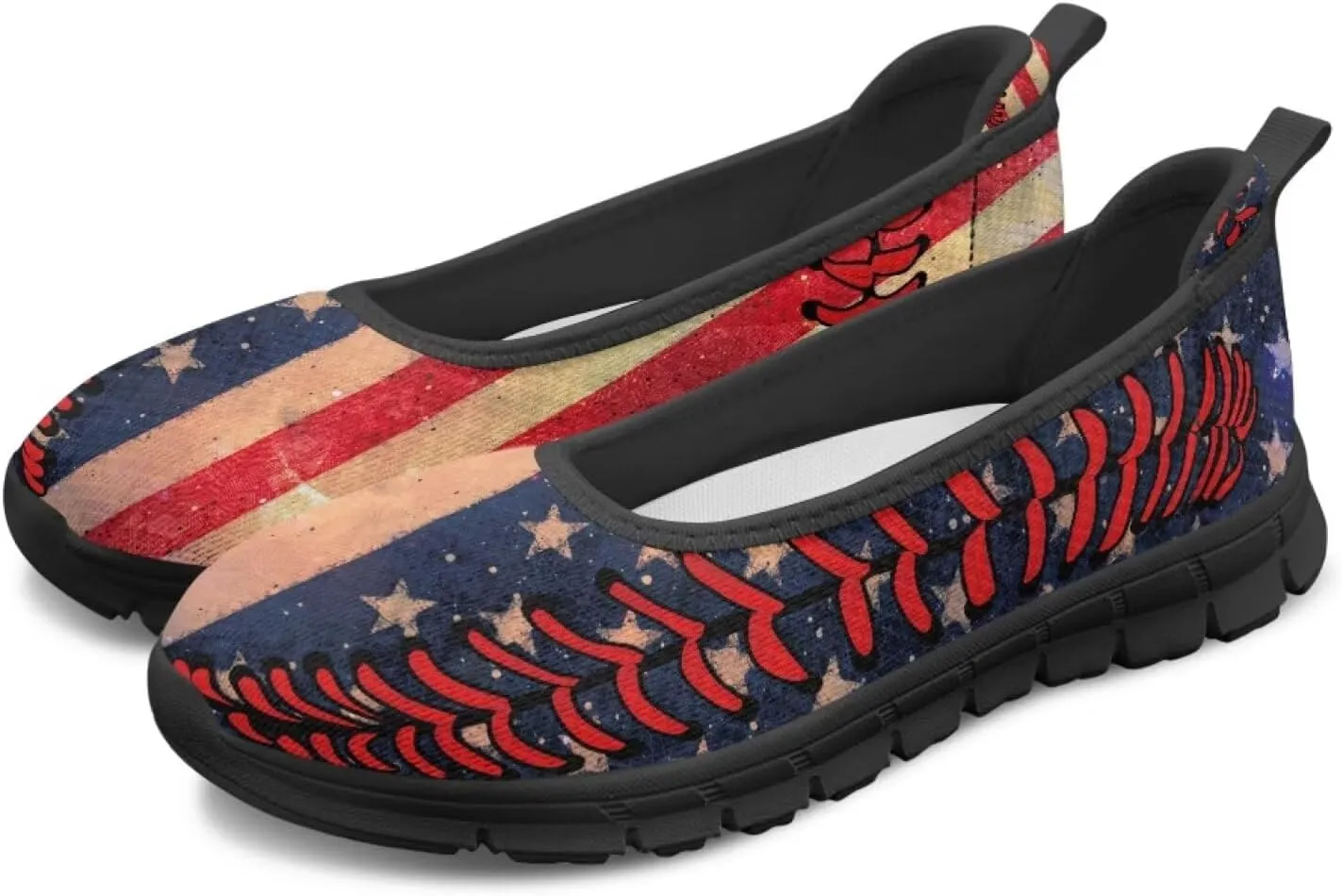 Howilath American Flag Print Flat Shoes for Women Slip on Trekking Shoes Casual Sport Shoes Lightweight Loafers