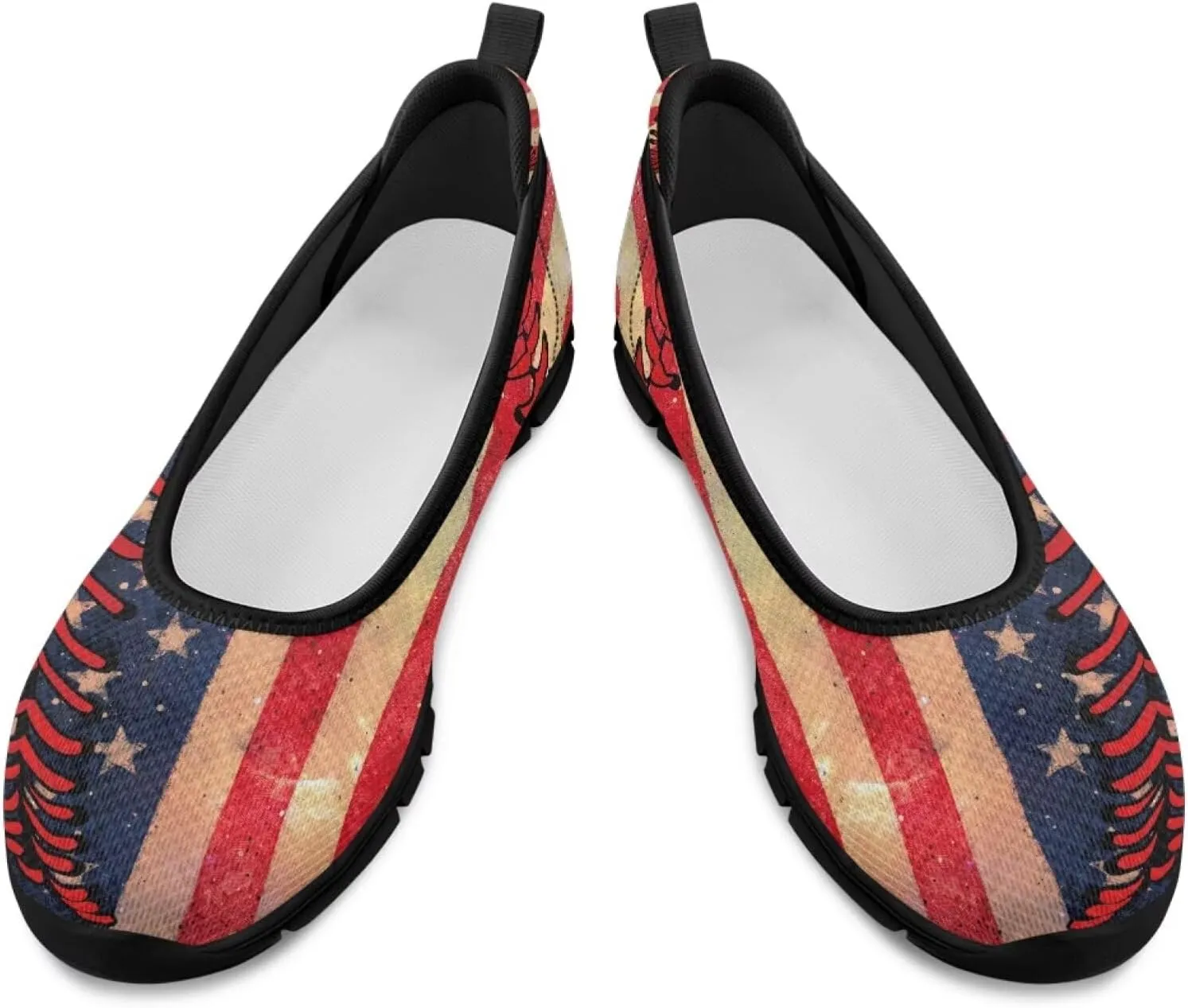Howilath American Flag Print Flat Shoes for Women Slip on Trekking Shoes Casual Sport Shoes Lightweight Loafers