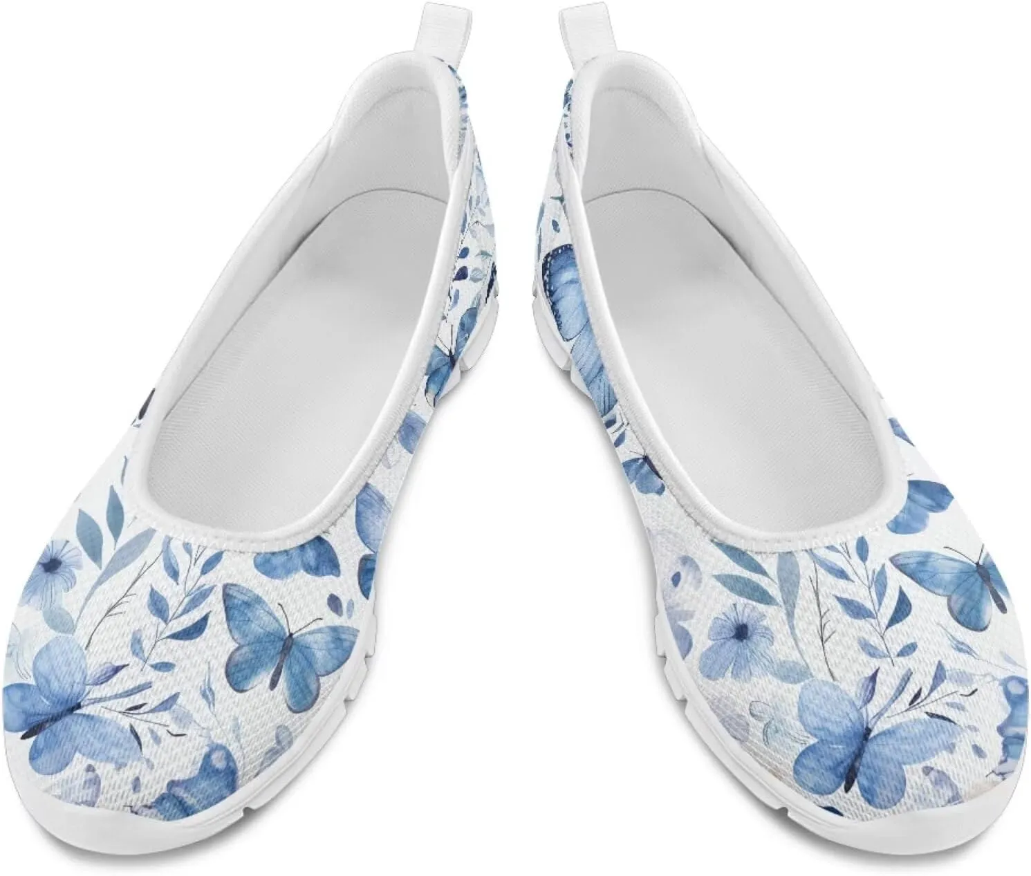 Howilath Butterfly Print Women Mesh Flats Shoes Slip on Walking Shoes Non-Slip Shoes Breathable Loafers Shoes