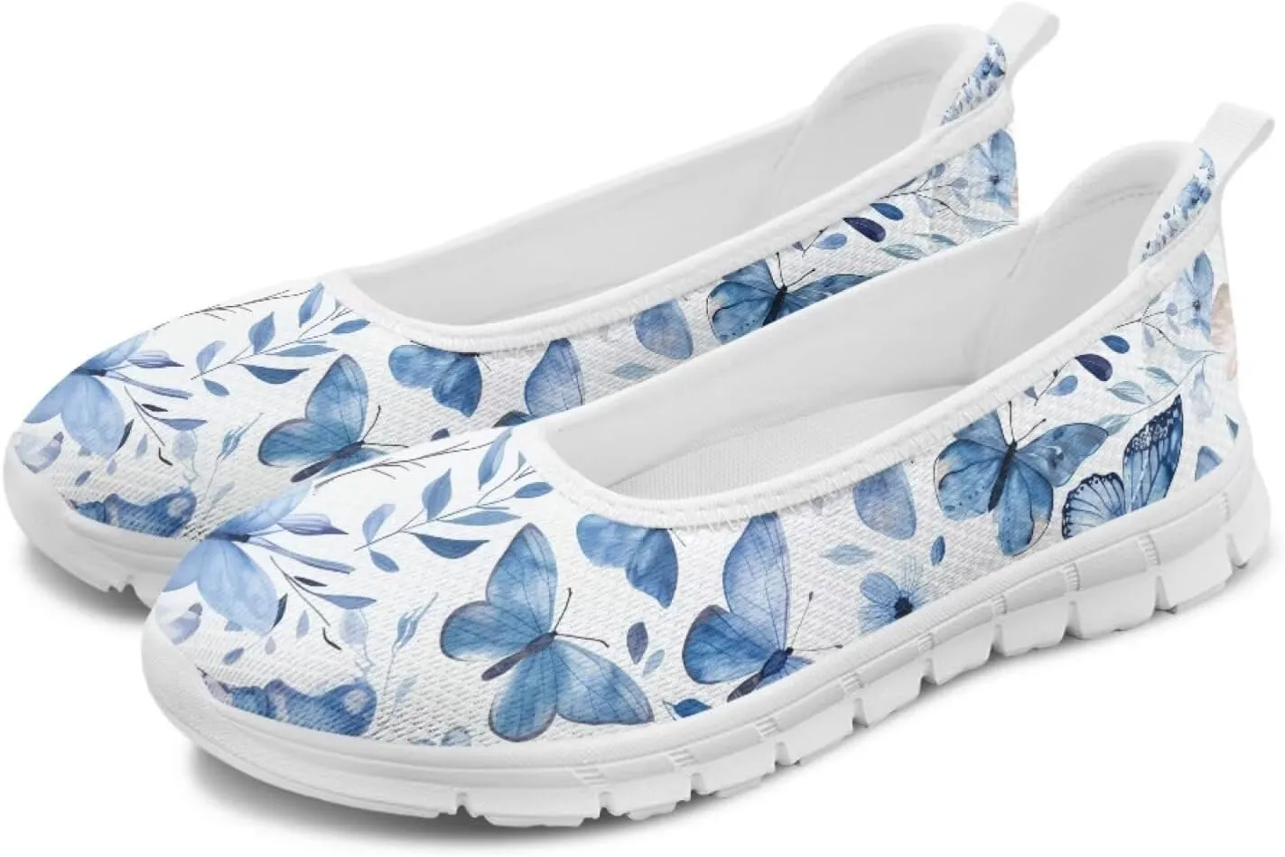 Howilath Butterfly Print Women Mesh Flats Shoes Slip on Walking Shoes Non-Slip Shoes Breathable Loafers Shoes