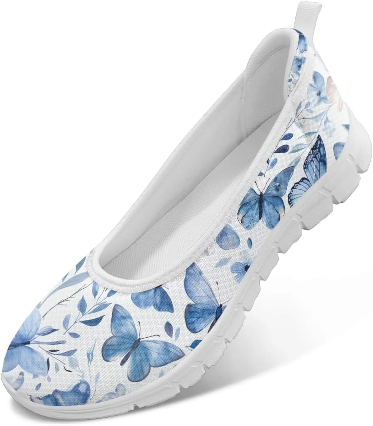 Howilath Butterfly Print Women Mesh Flats Shoes Slip on Walking Shoes Non-Slip Shoes Breathable Loafers Shoes