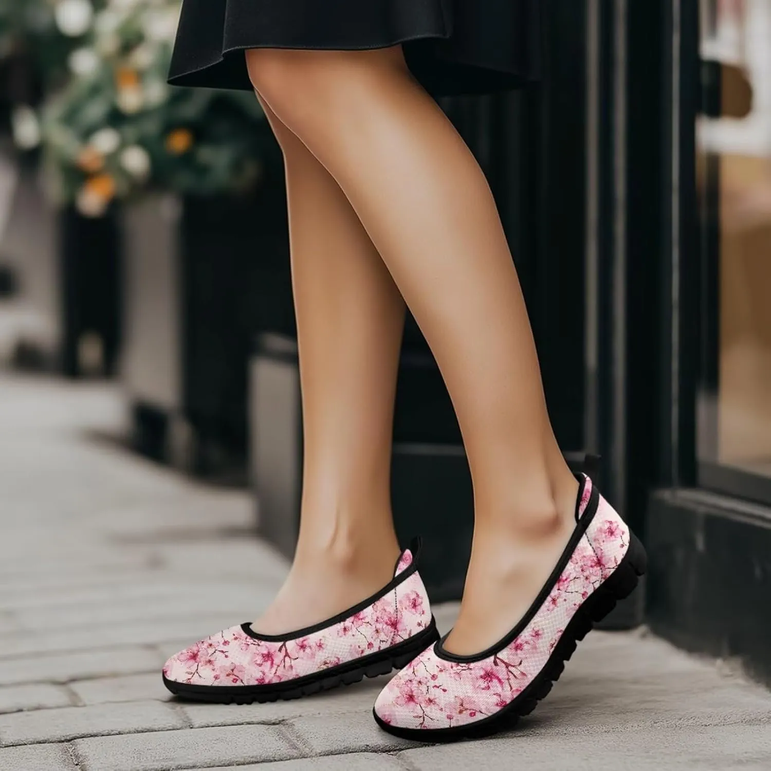 Howilath Flower Print Women Mesh Flats Shoes Athletic Shoes Breathable Loafers Shoes Slip-on Walking Sneakers