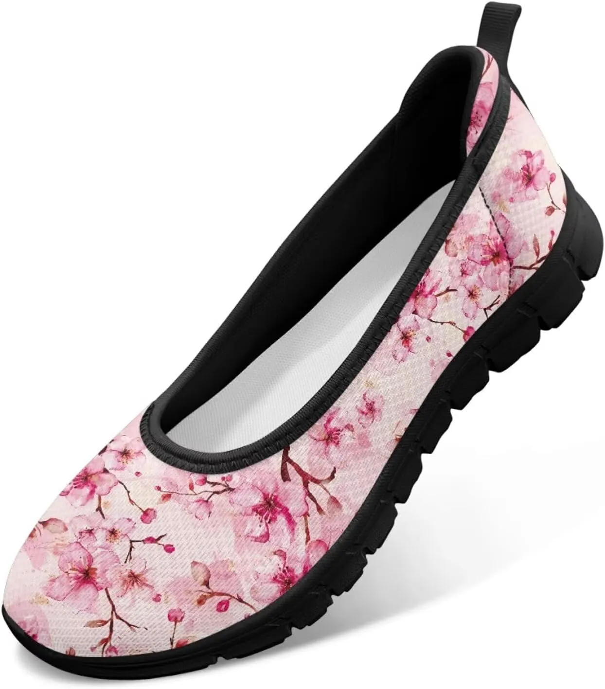 Howilath Flower Print Women Mesh Flats Shoes Athletic Shoes Breathable Loafers Shoes Slip-on Walking Sneakers