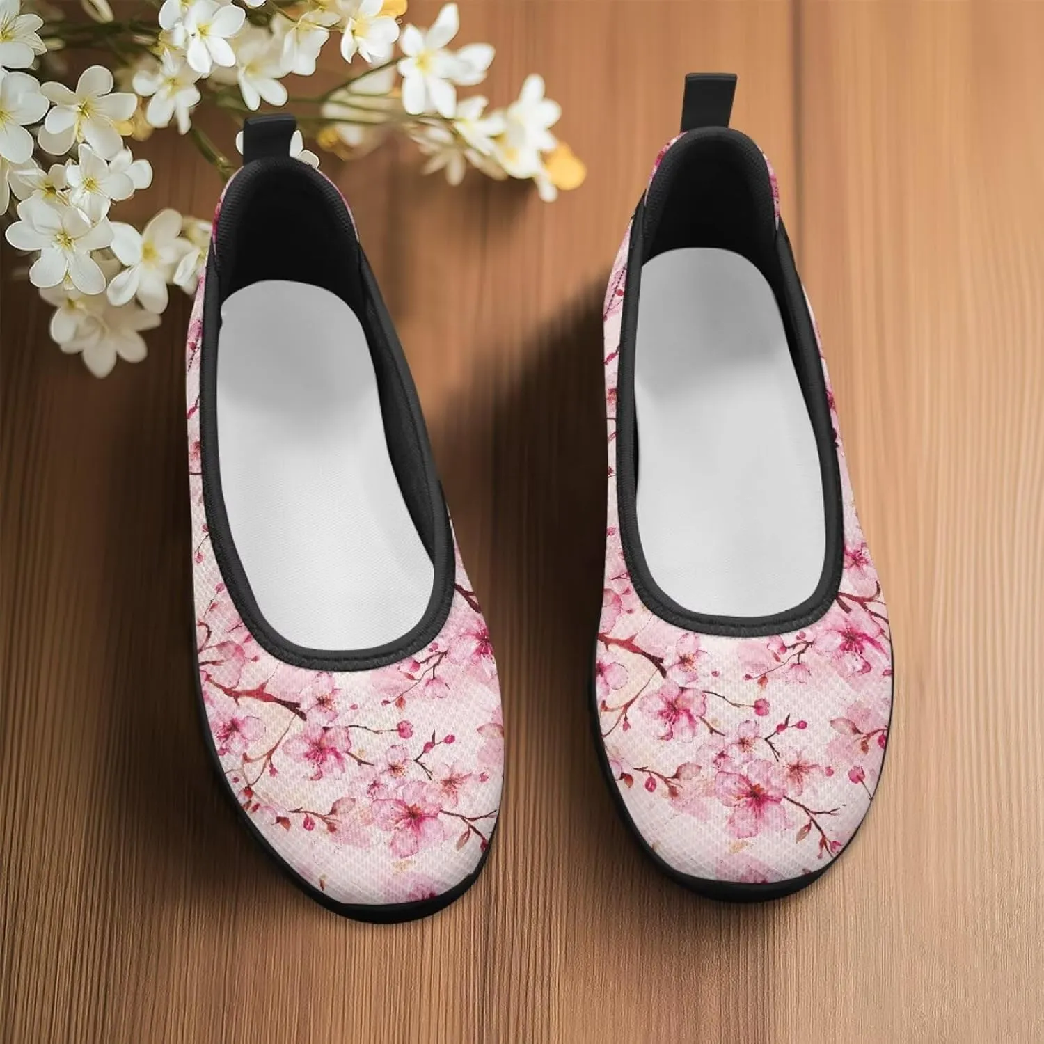 Howilath Flower Print Women Mesh Flats Shoes Athletic Shoes Breathable Loafers Shoes Slip-on Walking Sneakers