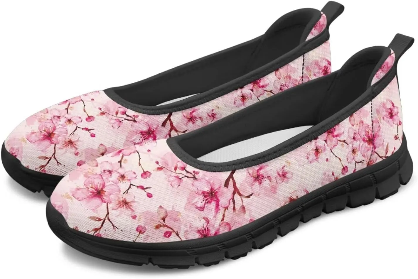 Howilath Flower Print Women Mesh Flats Shoes Athletic Shoes Breathable Loafers Shoes Slip-on Walking Sneakers