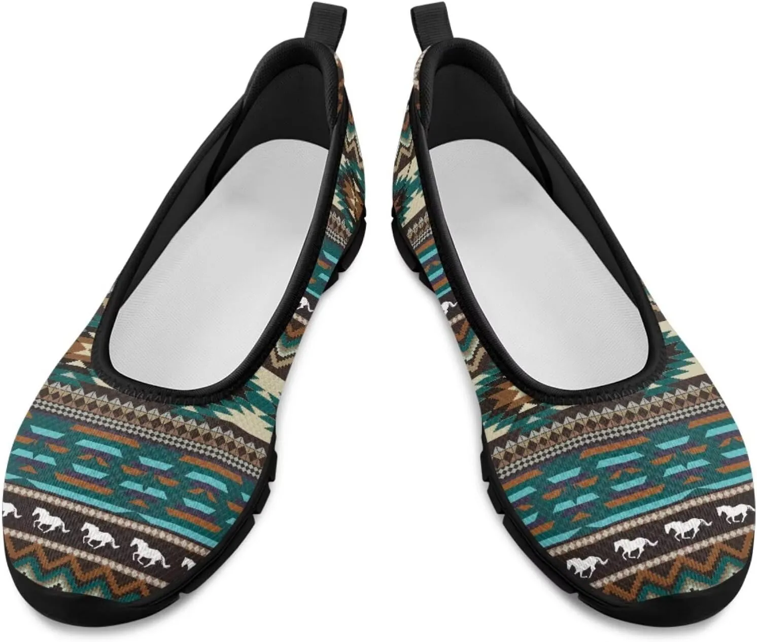 Howilath Western Aztec Print Women Loafers Shoes for Work Slip on Shoes Mesh Flats Shoes for Hiking Travel Jogging