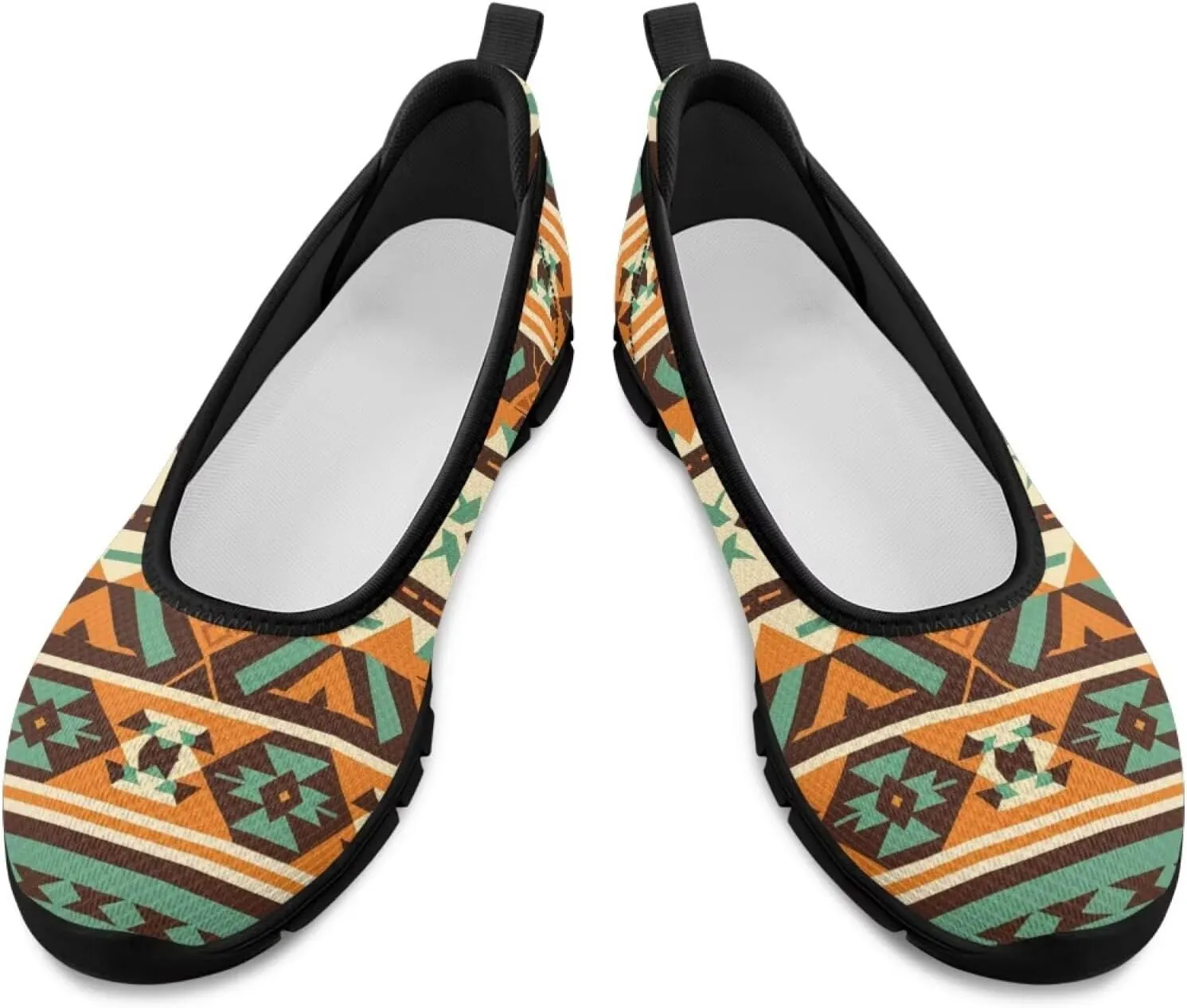 Howilath Western Aztec Print Women Loafers Shoes for Work Slip on Shoes Mesh Flats Shoes for Hiking Travel Jogging