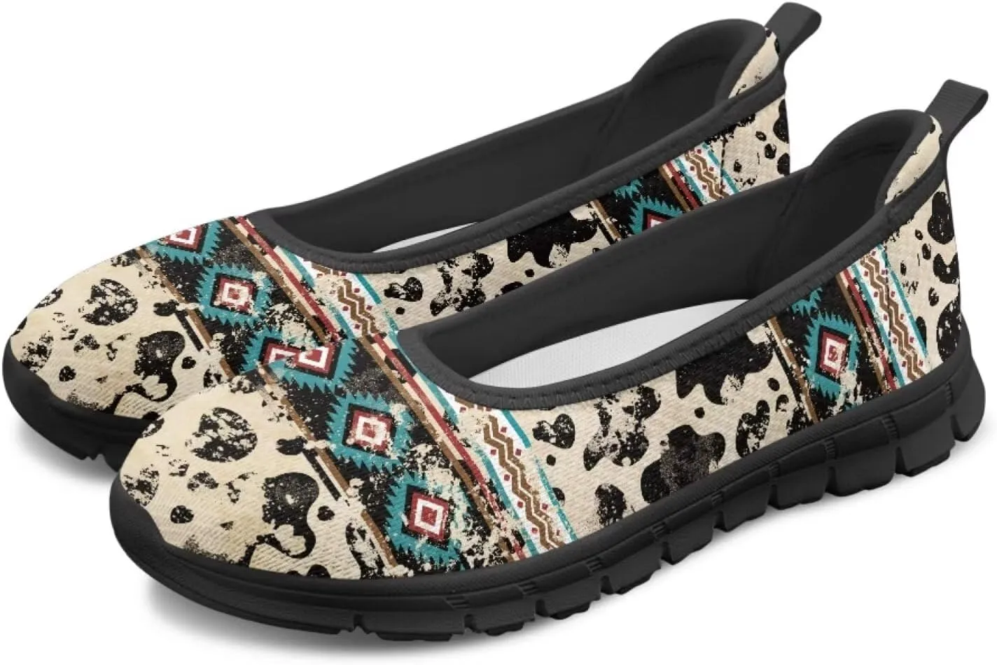 Howilath Western Aztec Print Women Loafers Shoes for Work Slip on Shoes Mesh Flats Shoes for Hiking Travel Jogging