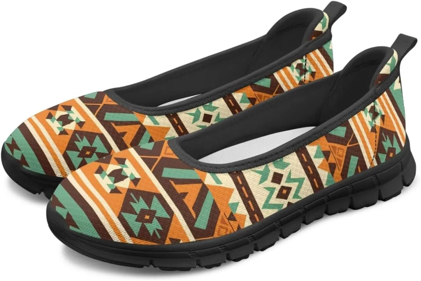 Howilath Western Aztec Print Women Loafers Shoes for Work Slip on Shoes Mesh Flats Shoes for Hiking Travel Jogging