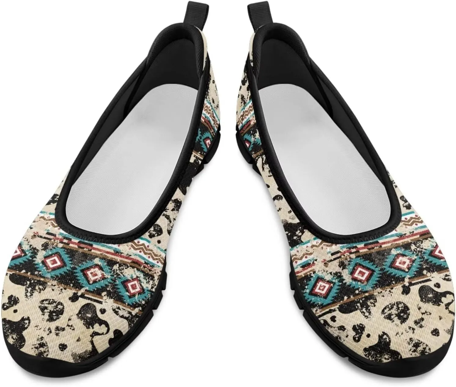 Howilath Western Aztec Print Women Loafers Shoes for Work Slip on Shoes Mesh Flats Shoes for Hiking Travel Jogging