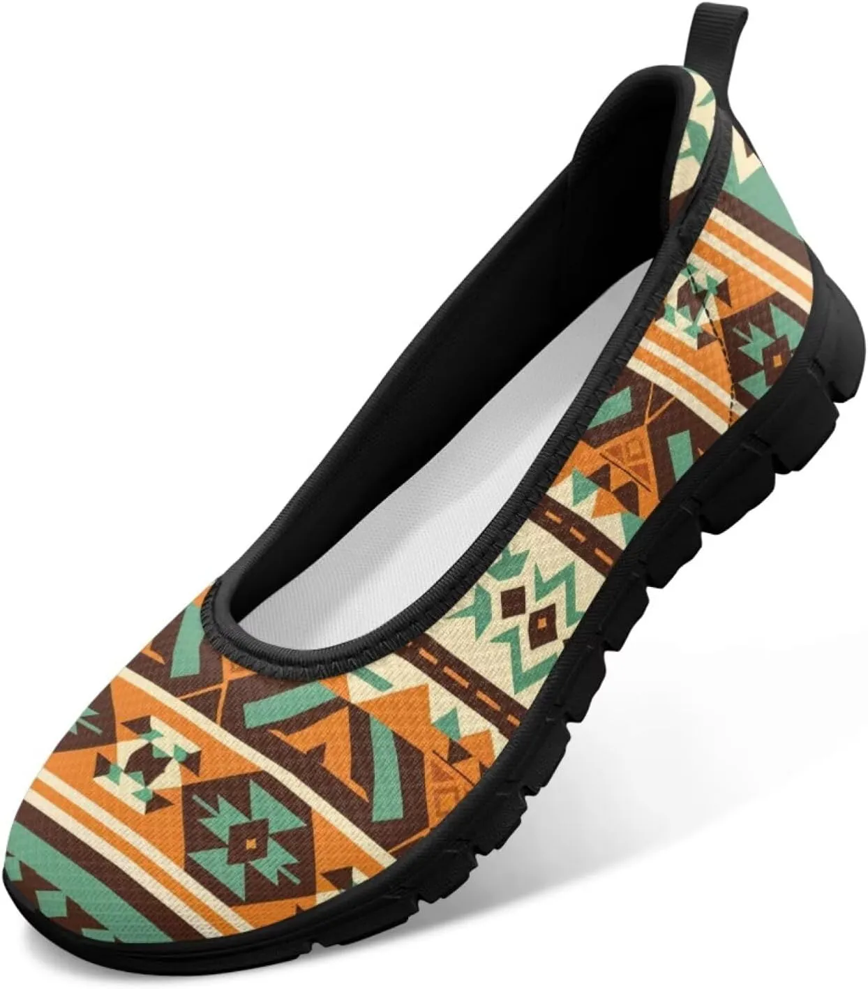 Howilath Western Aztec Print Women Loafers Shoes for Work Slip on Shoes Mesh Flats Shoes for Hiking Travel Jogging