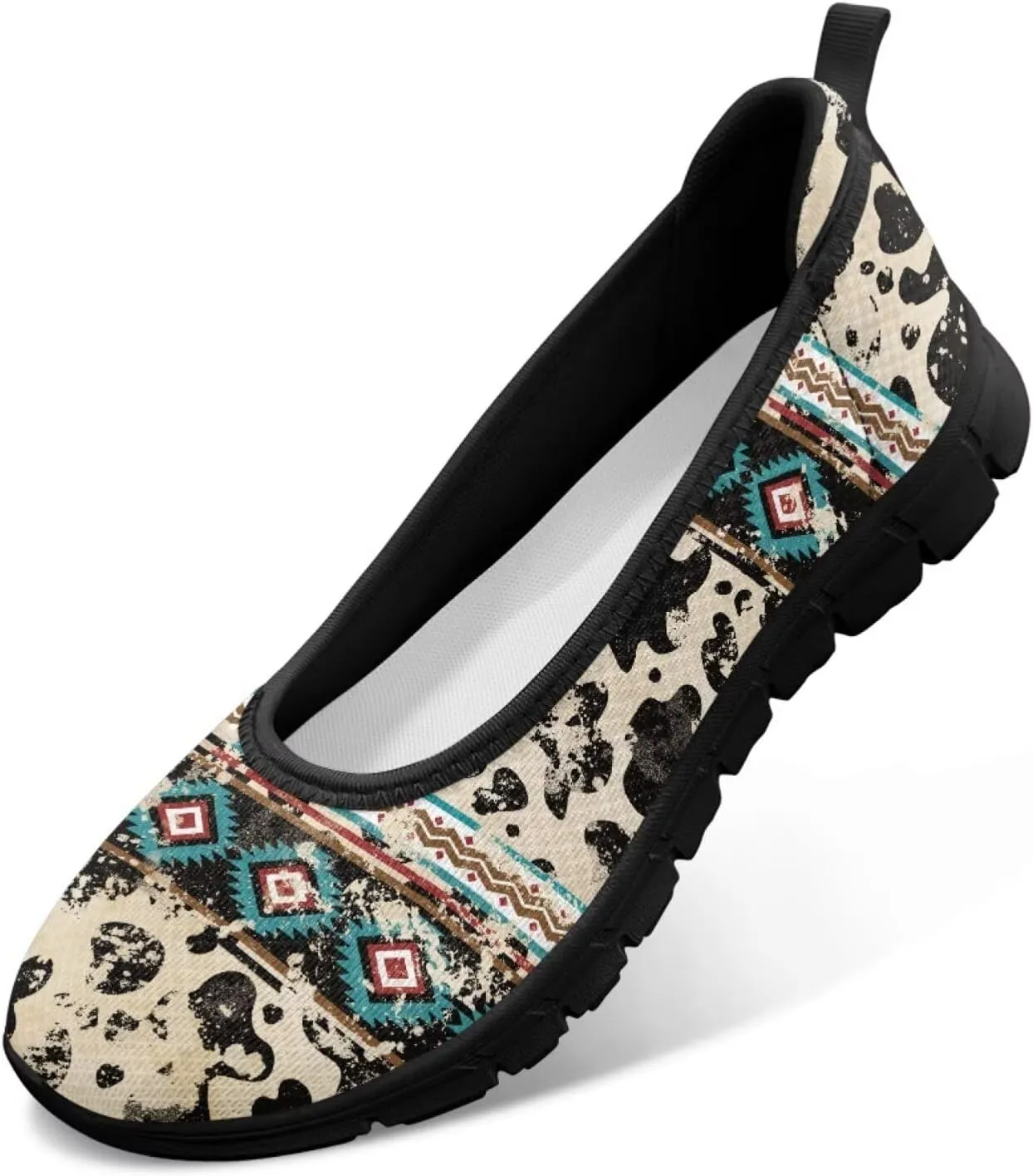 Howilath Western Aztec Print Women Loafers Shoes for Work Slip on Shoes Mesh Flats Shoes for Hiking Travel Jogging