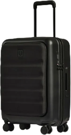 Icon Stripe Hardside Carry On Luggage with Pocket, 21.7x15.7x9.4 Inch, 47L - Lightweight, 4 Spinner Wheels, Adjustable Handle, External Front Pocket, Small Suitcase, TSA Lock - Black