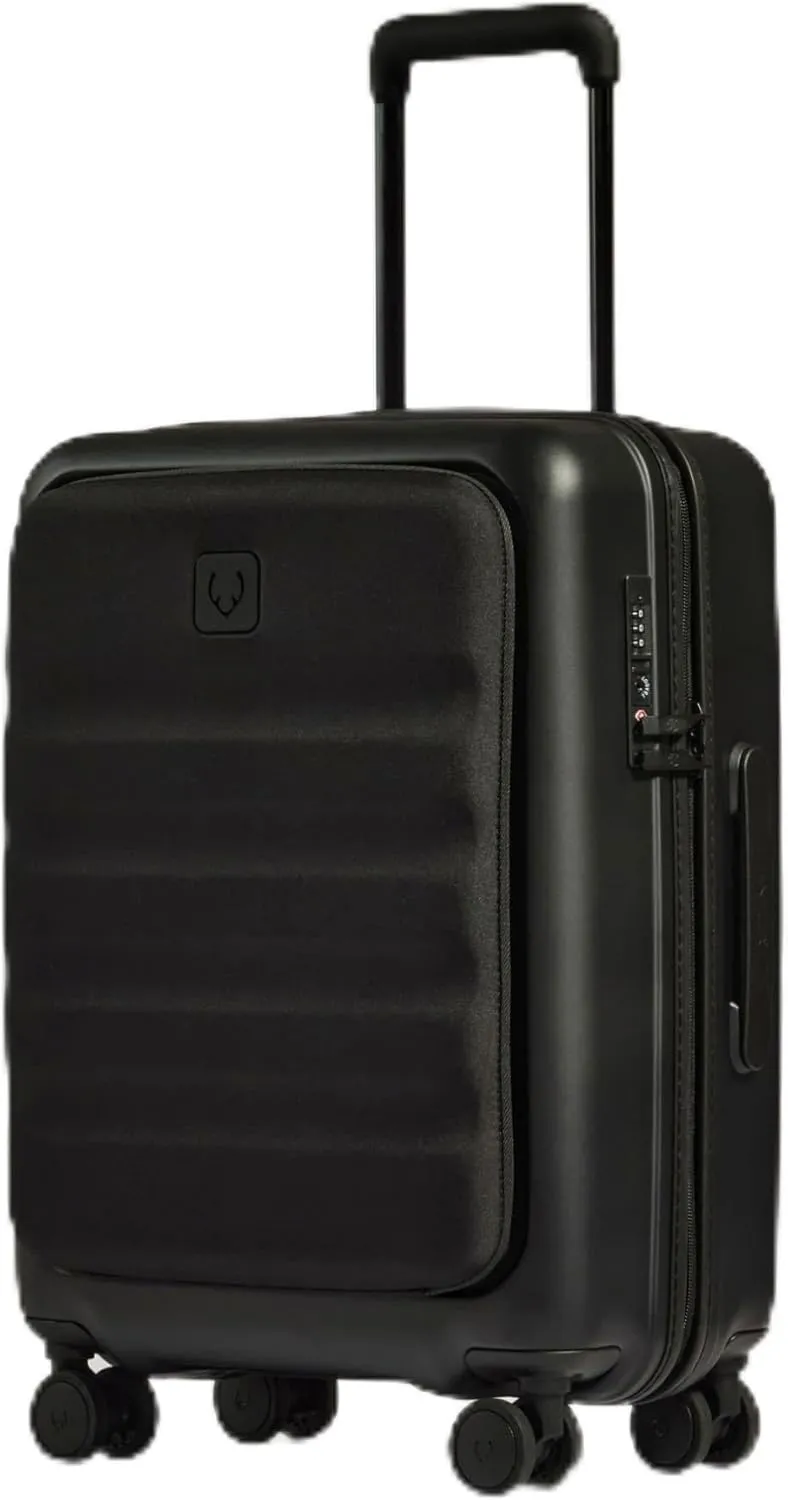 Icon Stripe Hardside Carry On Luggage with Pocket, 21.7x15.7x9.4 Inch, 47L - Lightweight, 4 Spinner Wheels, Adjustable Handle, External Front Pocket, Small Suitcase, TSA Lock - Black