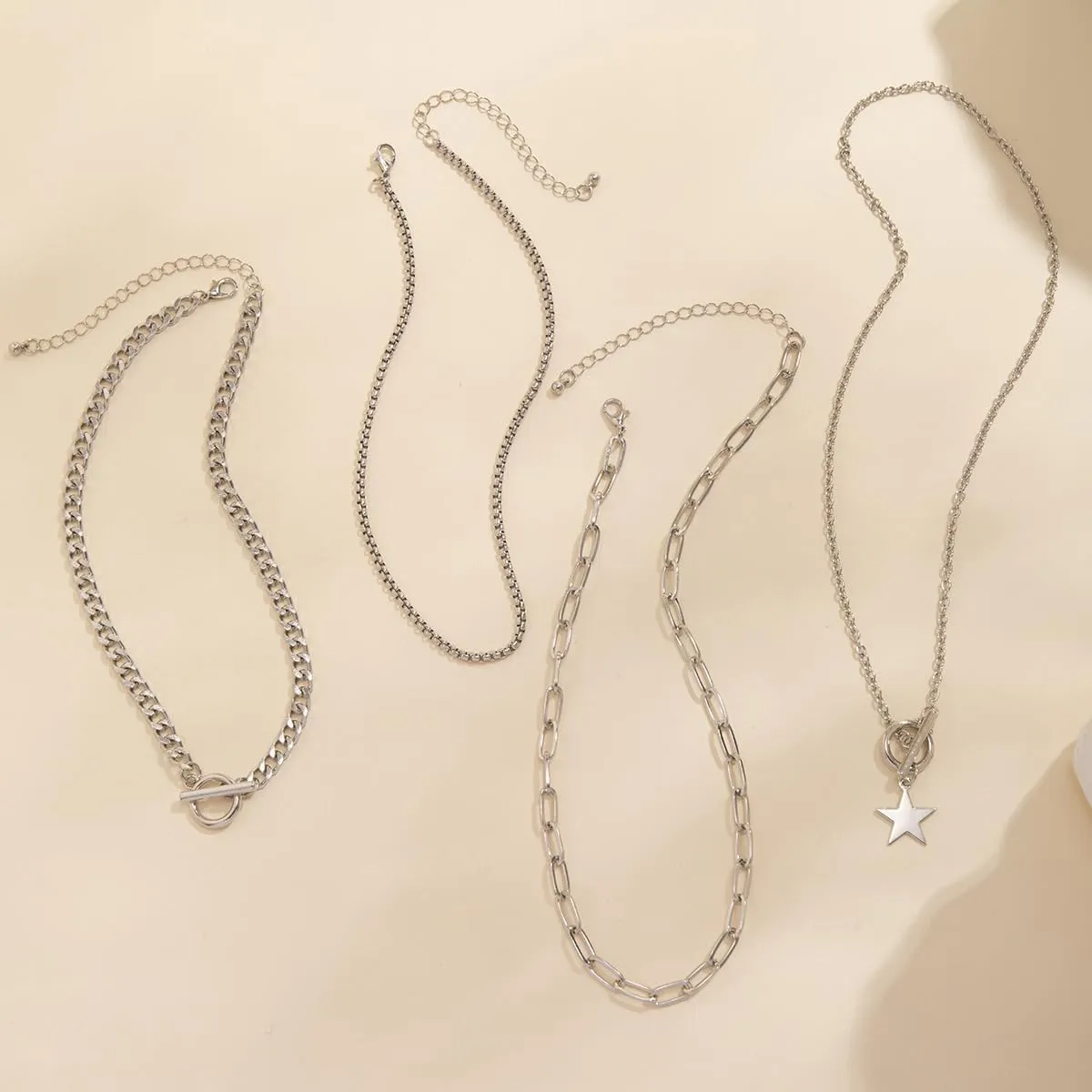 Ingemark 4PCS Gold Layered Choker Necklace Set for Women Heart Pendant Retro Coin Pendant Star Pendant Snake Chain Toggle Clasp