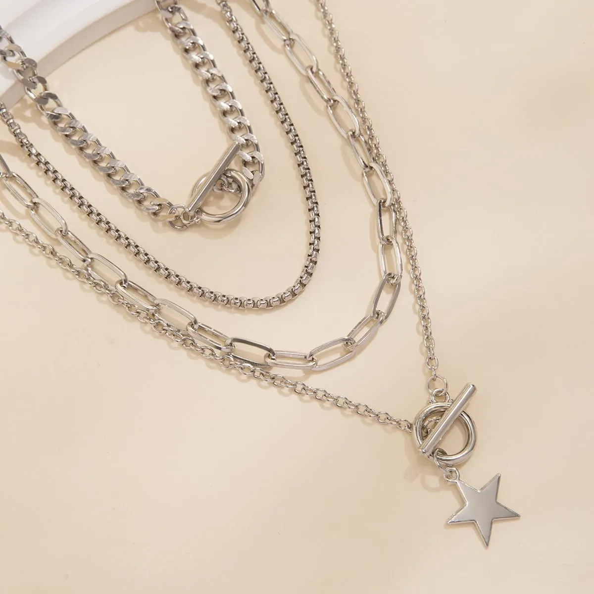 Ingemark 4PCS Gold Layered Choker Necklace Set for Women Heart Pendant Retro Coin Pendant Star Pendant Snake Chain Toggle Clasp