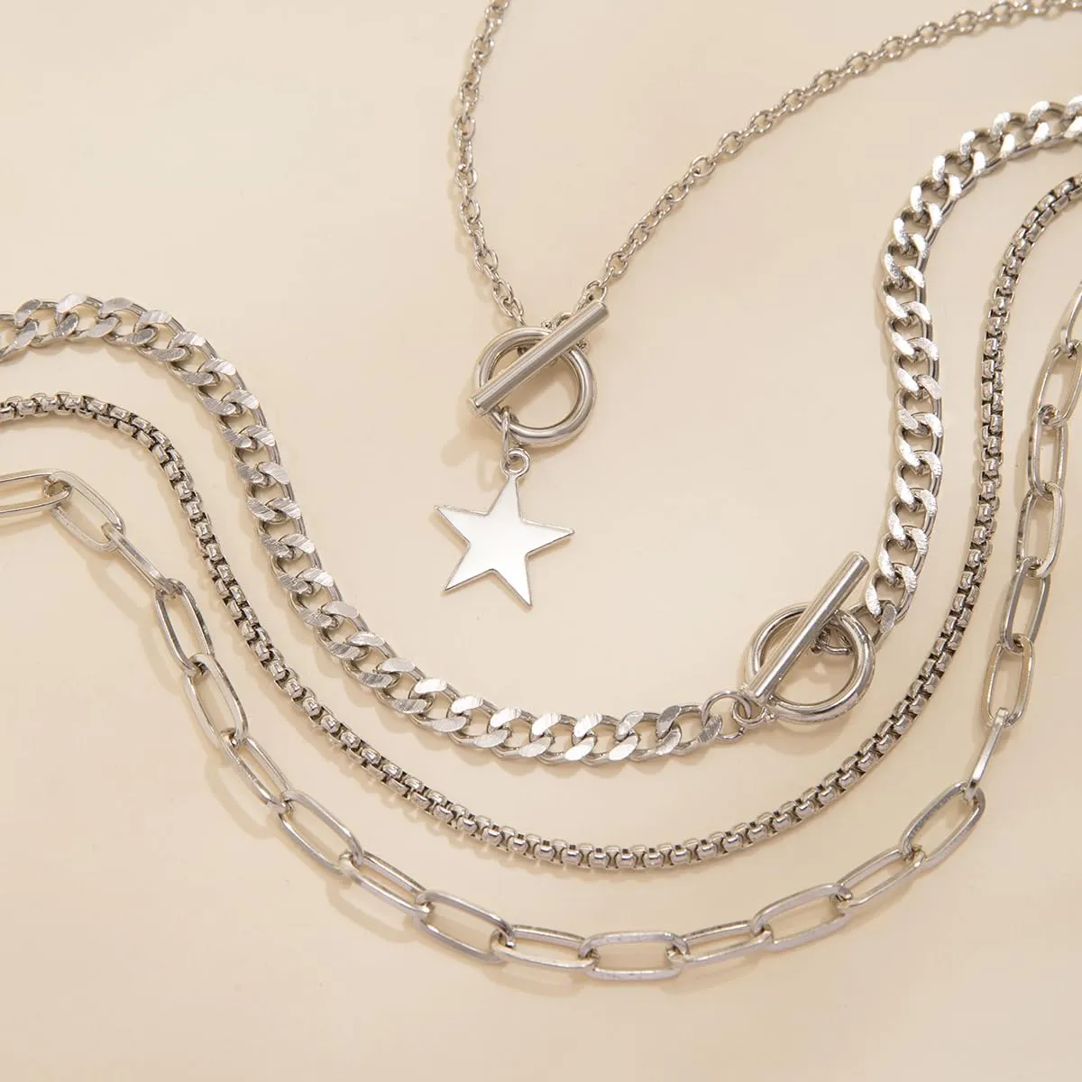 Ingemark 4PCS Gold Layered Choker Necklace Set for Women Heart Pendant Retro Coin Pendant Star Pendant Snake Chain Toggle Clasp