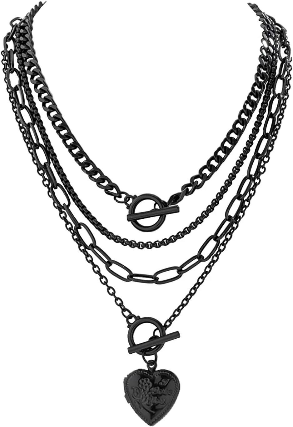 Ingemark 4PCS Gold Layered Choker Necklace Set for Women Heart Pendant Retro Coin Pendant Star Pendant Snake Chain Toggle Clasp