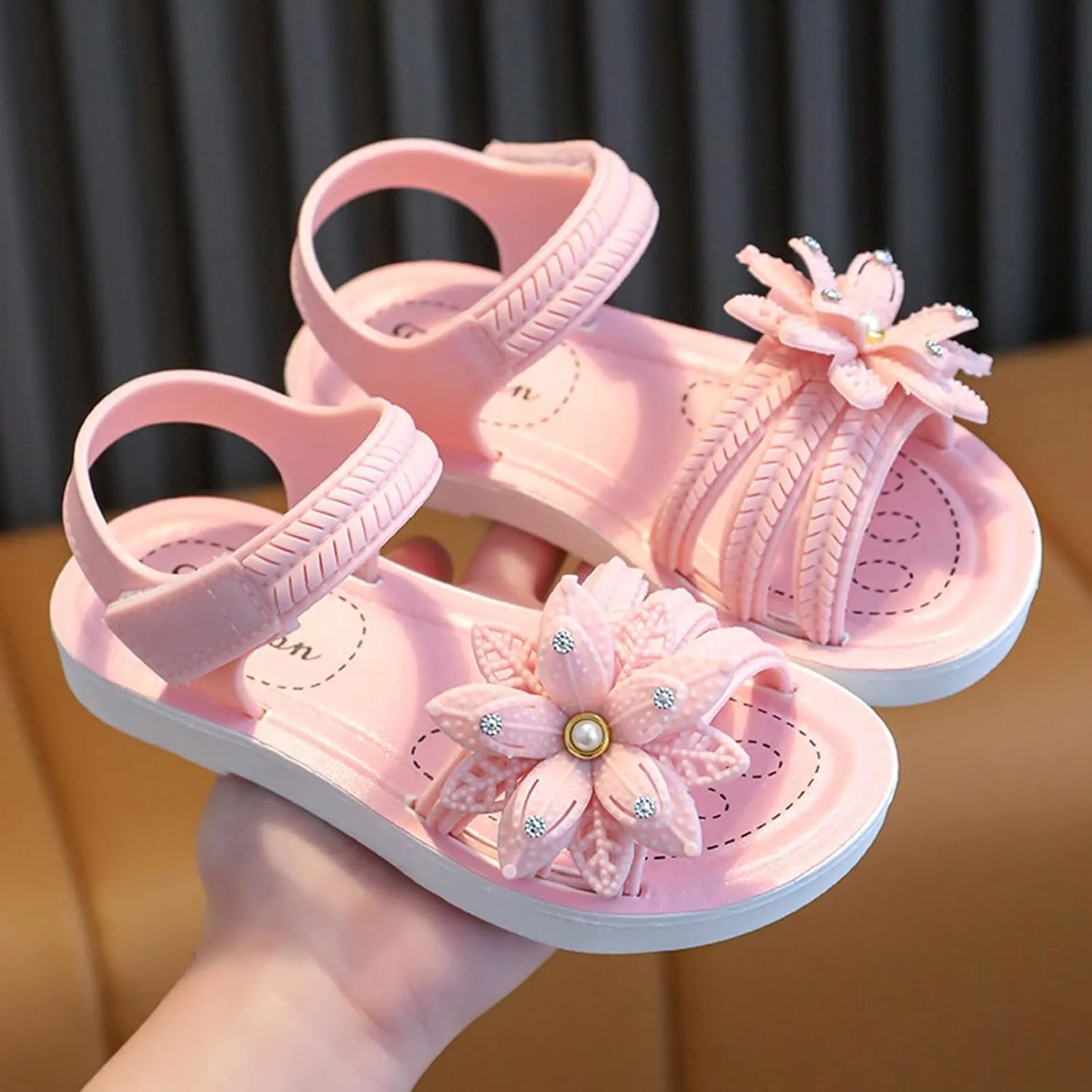 ink Flower Princess Sandals For Girls Open Toe Wide Dress Shoes With Strap Girls Kids Summer Casual Beach Pool Loafers