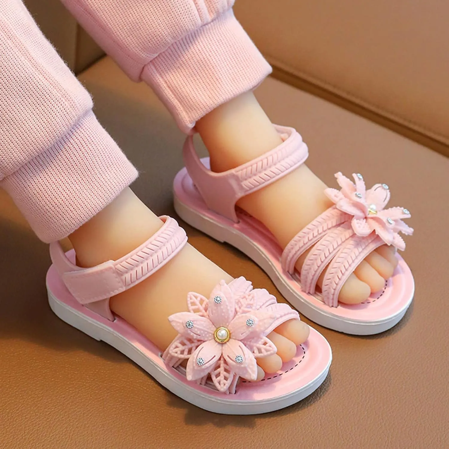 ink Flower Princess Sandals For Girls Open Toe Wide Dress Shoes With Strap Girls Kids Summer Casual Beach Pool Loafers