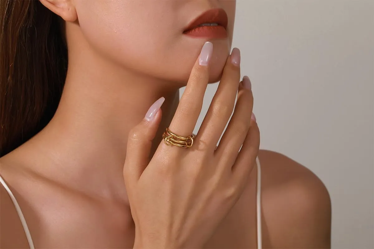 Interlocked Stackable Rings For Women Non Tarnish 18k Stainless Steel Multi Ring Stack Gold Silver Stacked Multi-link Connected Interlocking Rings Stack Set (size 6-10)