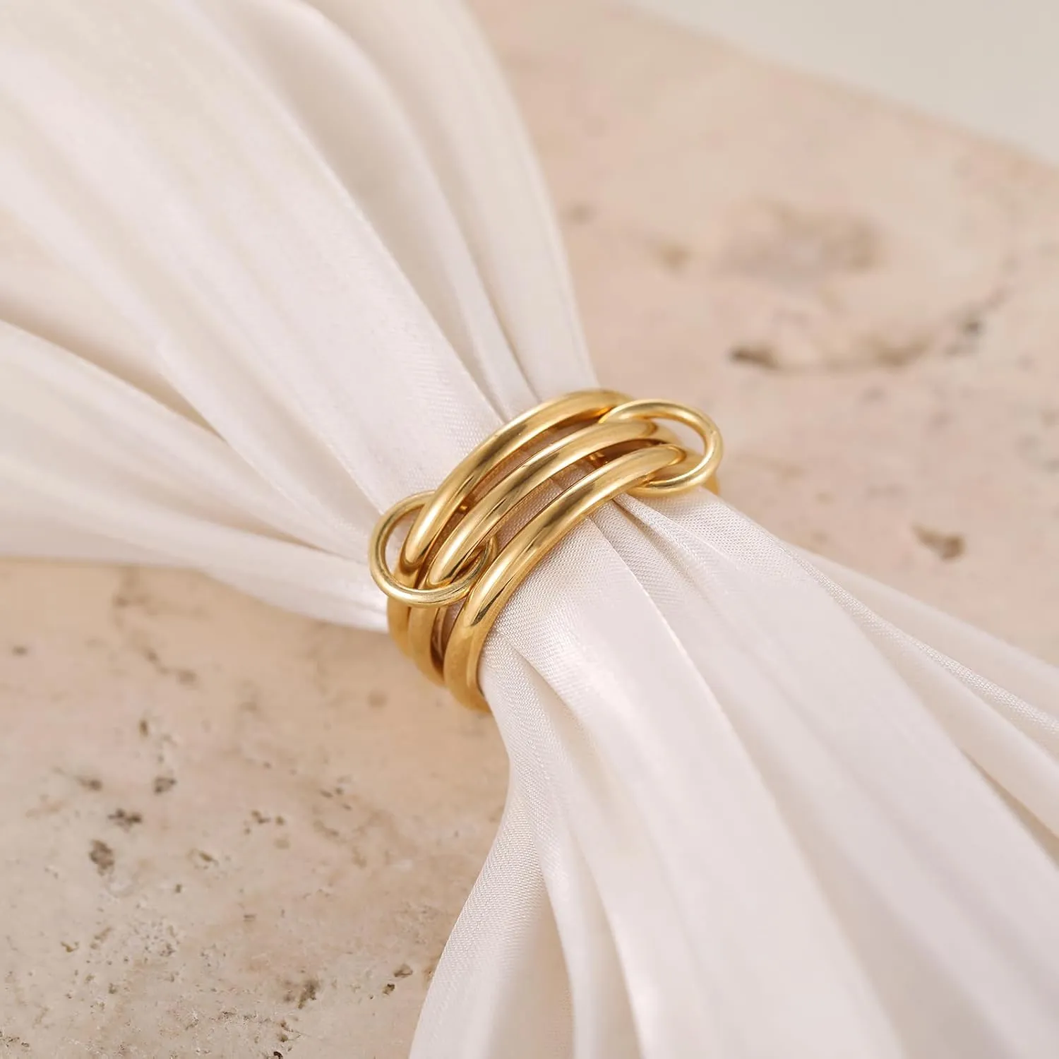 Interlocked Stackable Rings For Women Non Tarnish 18k Stainless Steel Multi Ring Stack Gold Silver Stacked Multi-link Connected Interlocking Rings Stack Set (size 6-10)