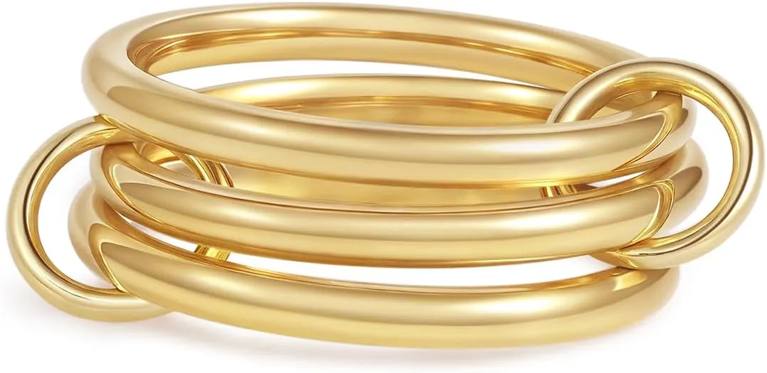 Interlocked Stackable Rings For Women Non Tarnish 18k Stainless Steel Multi Ring Stack Gold Silver Stacked Multi-link Connected Interlocking Rings Stack Set (size 6-10)