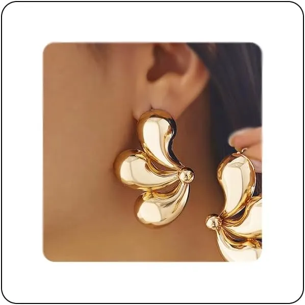 Irregular Geometric Earrings Gold Statement Earrings Chunky Metal Stud Earrings Retro Trendy Earrings Jewelry for Women