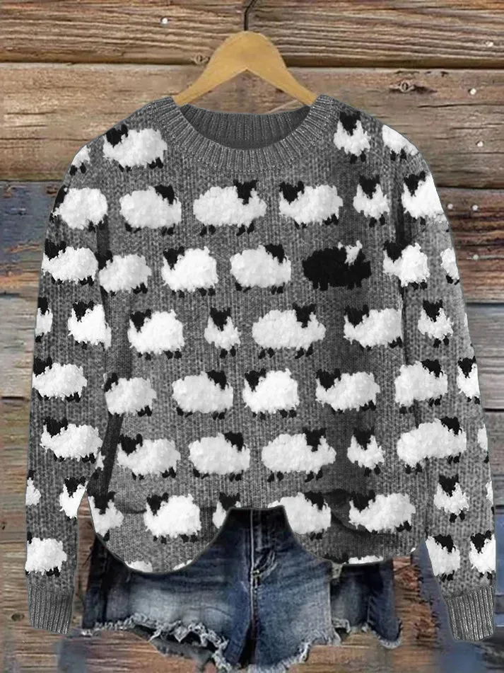 Ivyshape | Cozy Vintage Knit Sweater Made Of Sheepskin