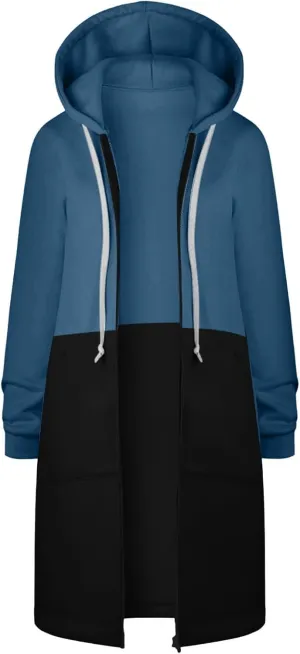 Jackets for Women Zip up Hoodies Y2K Knee Length Hooded Fleece Oversized Sweatshirts with Pockets Fall Outfits 2024