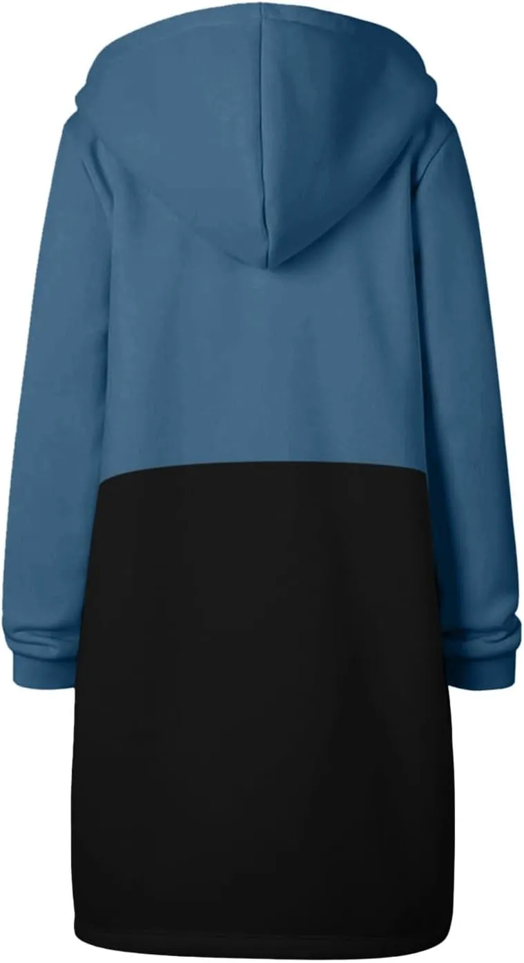 Jackets for Women Zip up Hoodies Y2K Knee Length Hooded Fleece Oversized Sweatshirts with Pockets Fall Outfits 2024
