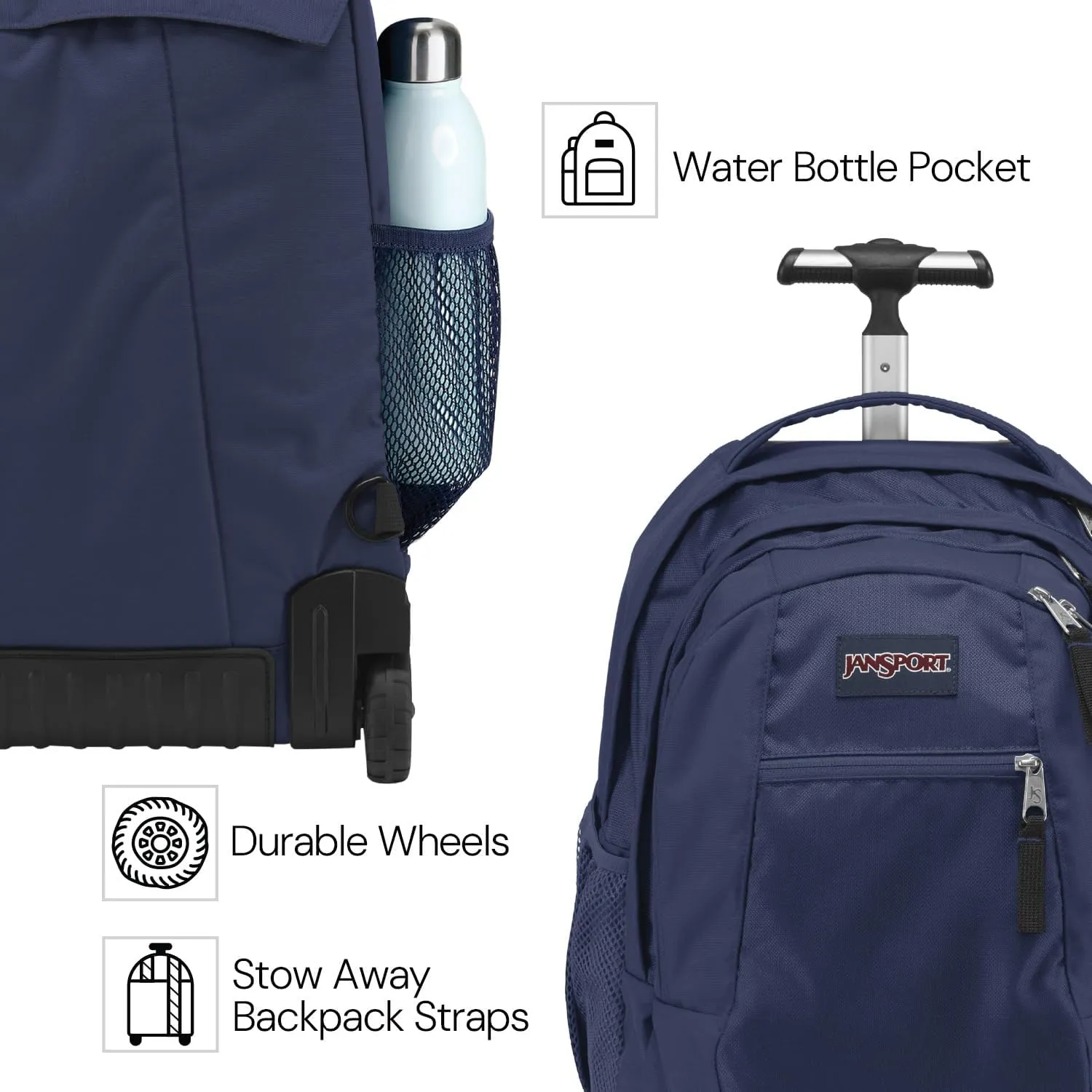 JanSport Driver 8 Rolling Backpack - Wheeled Travel Bag with 15-Inch Laptop Sleeve, One Size, Cosmic City