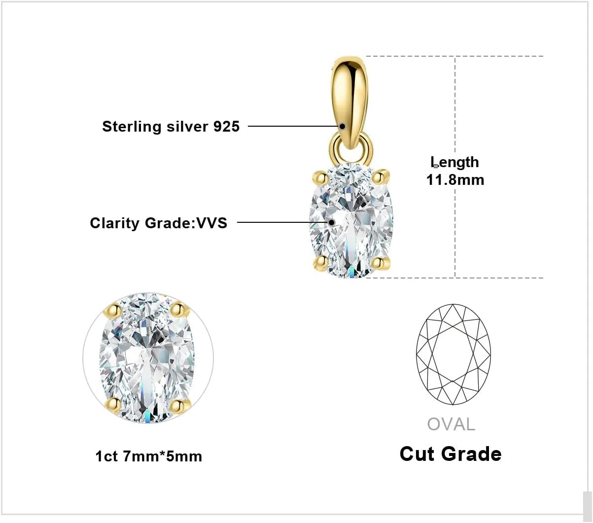 JewelryPalace Oval Cut 1ct 2ct Cubic Zirconia Solitaire Pendant Necklace for Women, 925 Sterling Silver Necklaces for Her, Classic Simulated Diamond Jewelry Set Gift, 18 Inches Chain