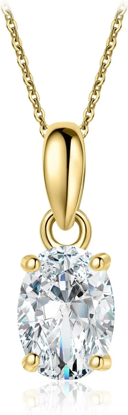 JewelryPalace Oval Cut 1ct 2ct Cubic Zirconia Solitaire Pendant Necklace for Women, 925 Sterling Silver Necklaces for Her, Classic Simulated Diamond Jewelry Set Gift, 18 Inches Chain