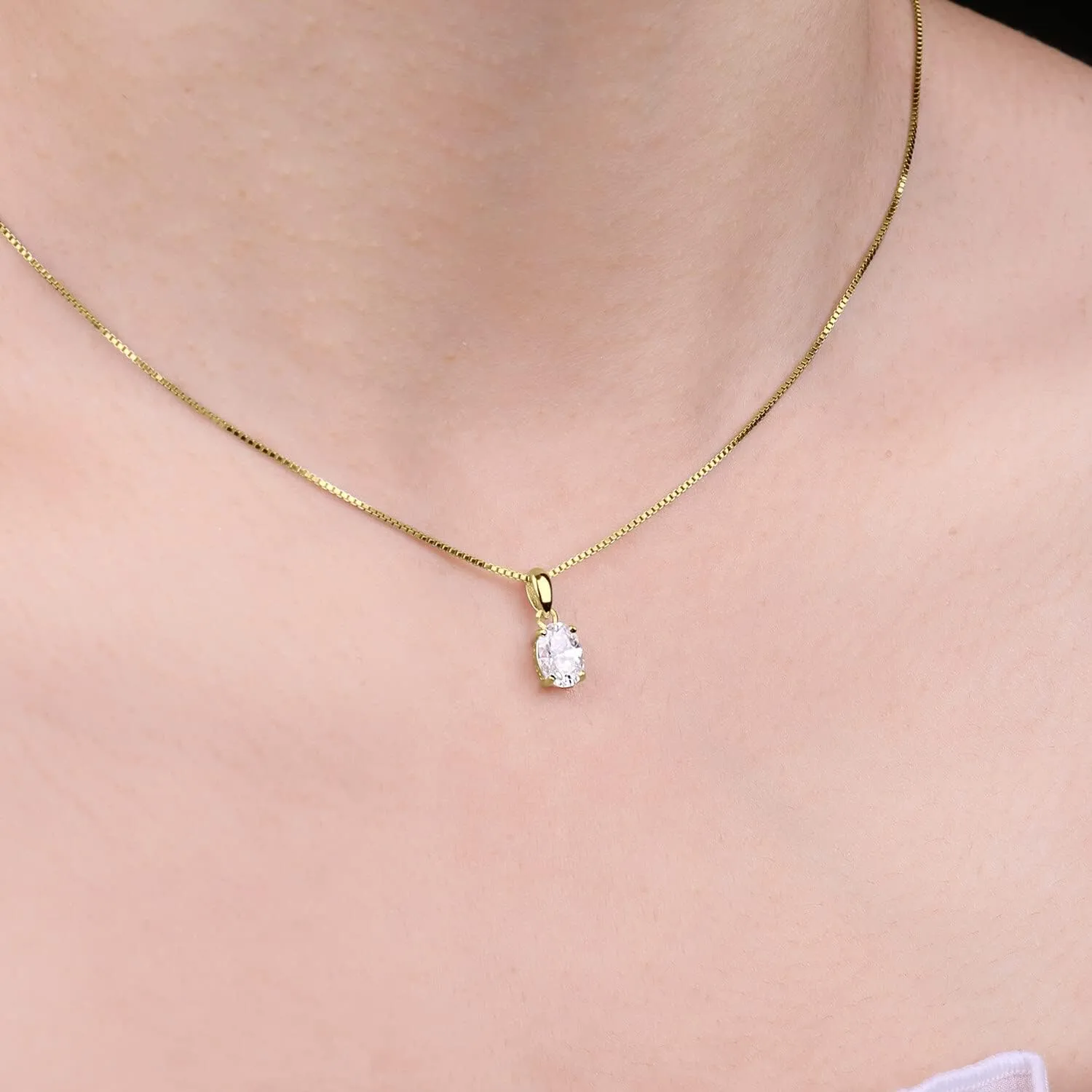 JewelryPalace Oval Cut 1ct 2ct Cubic Zirconia Solitaire Pendant Necklace for Women, 925 Sterling Silver Necklaces for Her, Classic Simulated Diamond Jewelry Set Gift, 18 Inches Chain