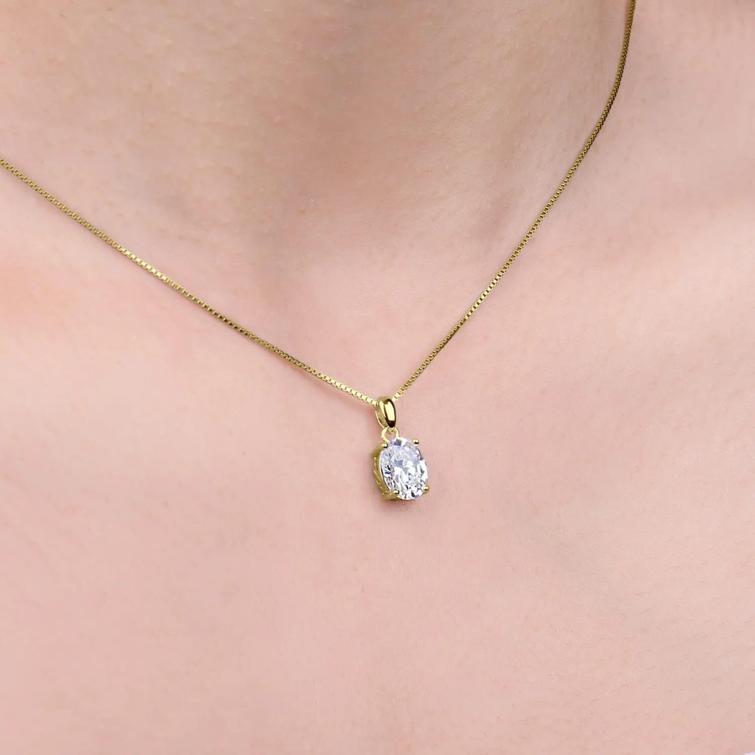 JewelryPalace Oval Cut 1ct 2ct Moissanite Solitaire Pendant Necklace for Women, Simulated Diamond 925 Sterling Silver 14k White Gold Plated Necklaces for Her VVS D-F, 18 Inch Box chain