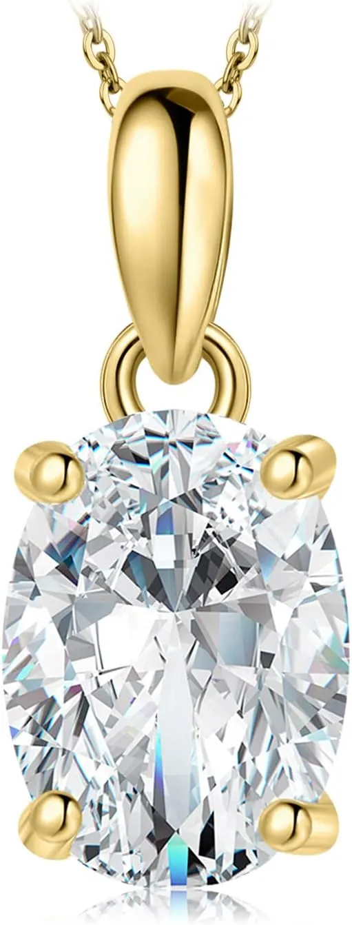JewelryPalace Oval Cut 1ct 2ct Moissanite Solitaire Pendant Necklace for Women, Simulated Diamond 925 Sterling Silver 14k White Gold Plated Necklaces for Her VVS D-F, 18 Inch Box chain