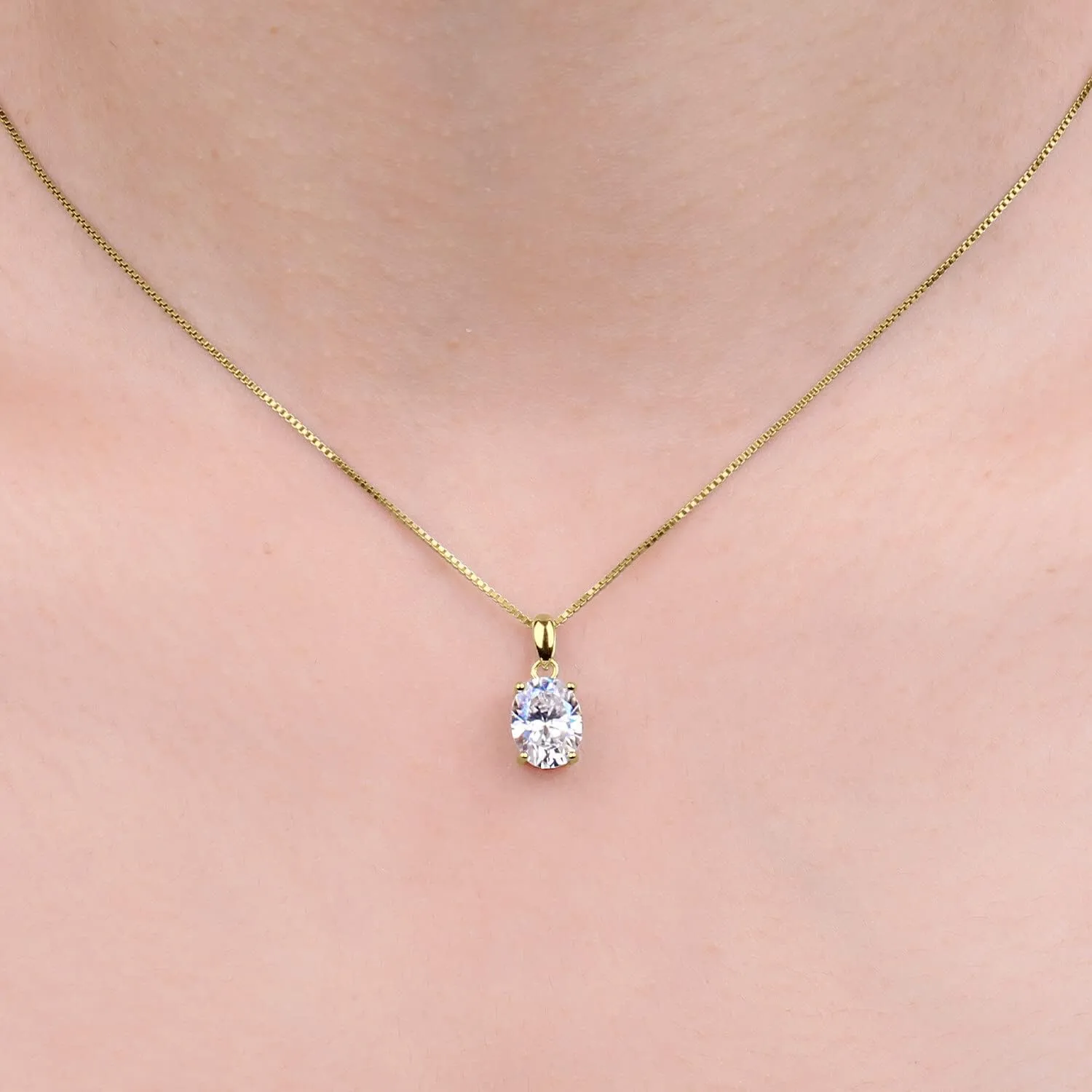 JewelryPalace Oval Cut 1ct 2ct Moissanite Solitaire Pendant Necklace for Women, Simulated Diamond 925 Sterling Silver 14k White Gold Plated Necklaces for Her VVS D-F, 18 Inch Box chain