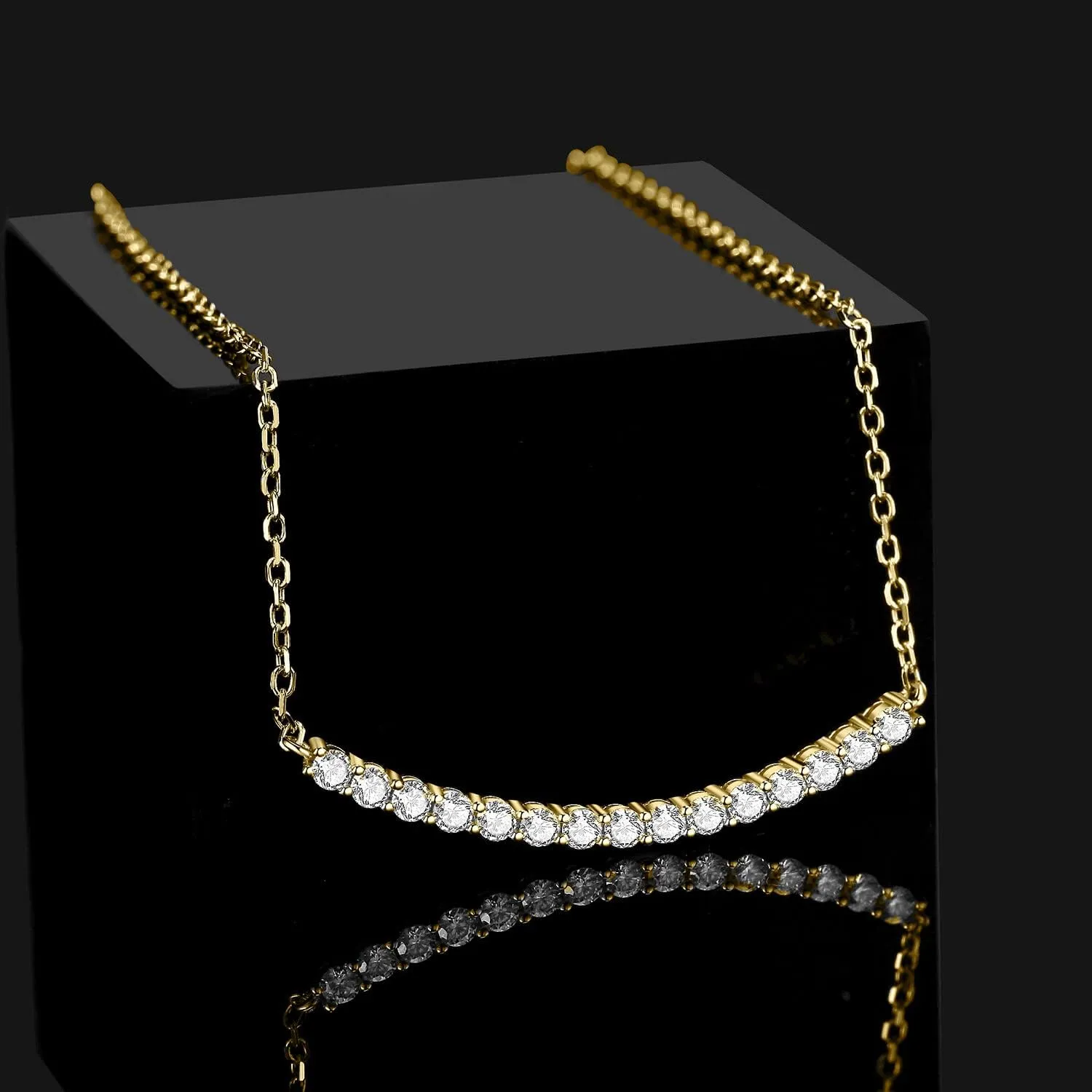 JewelryPalace Round Cut Moissanite Bar Collar Pendant Necklace for Women, 14K White Yellow Rose Gold Plated 925 Sterling Silver Necklaces for Her, Simulated Diamond 18 Inches Chain VVS D-F