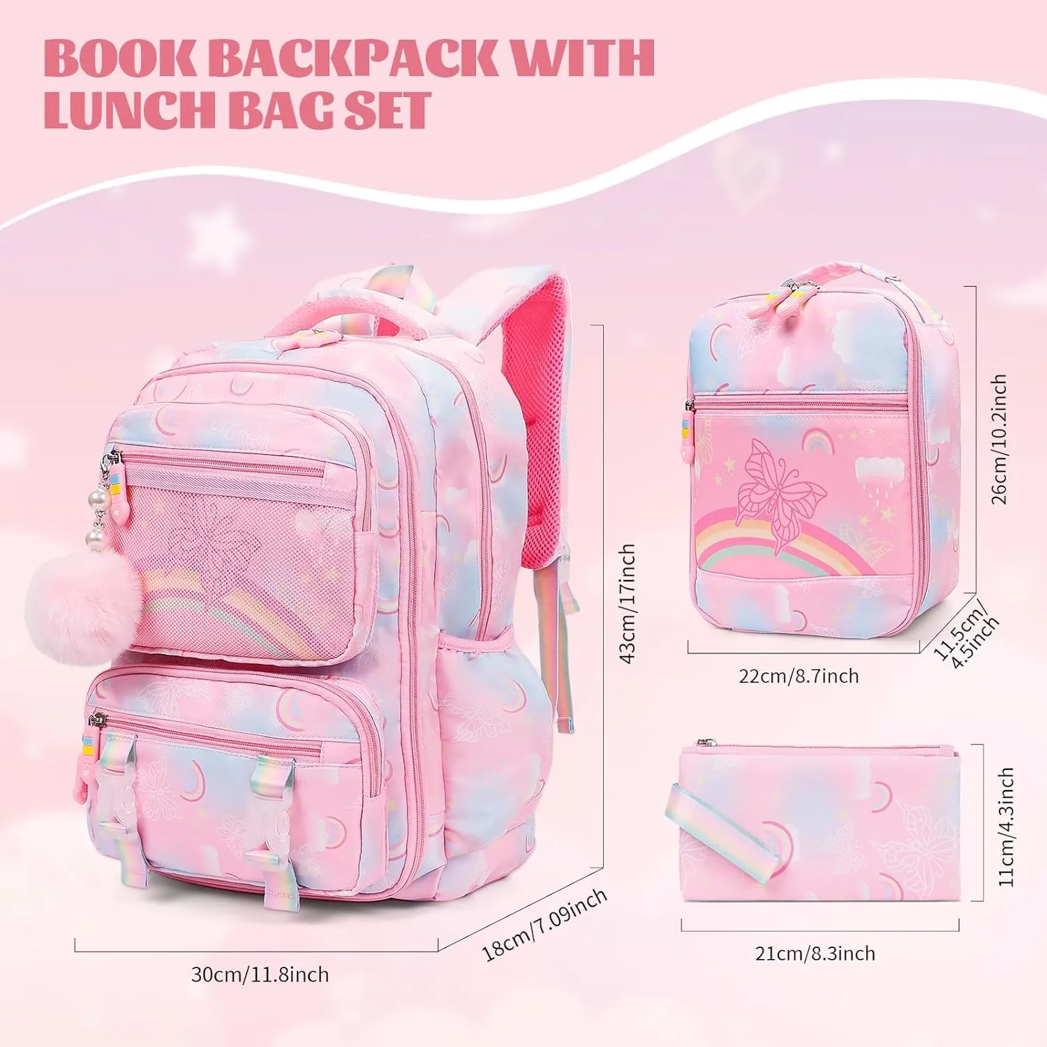 Kawaii Backpack Starry Rainbow Bookbag For Boy Girl