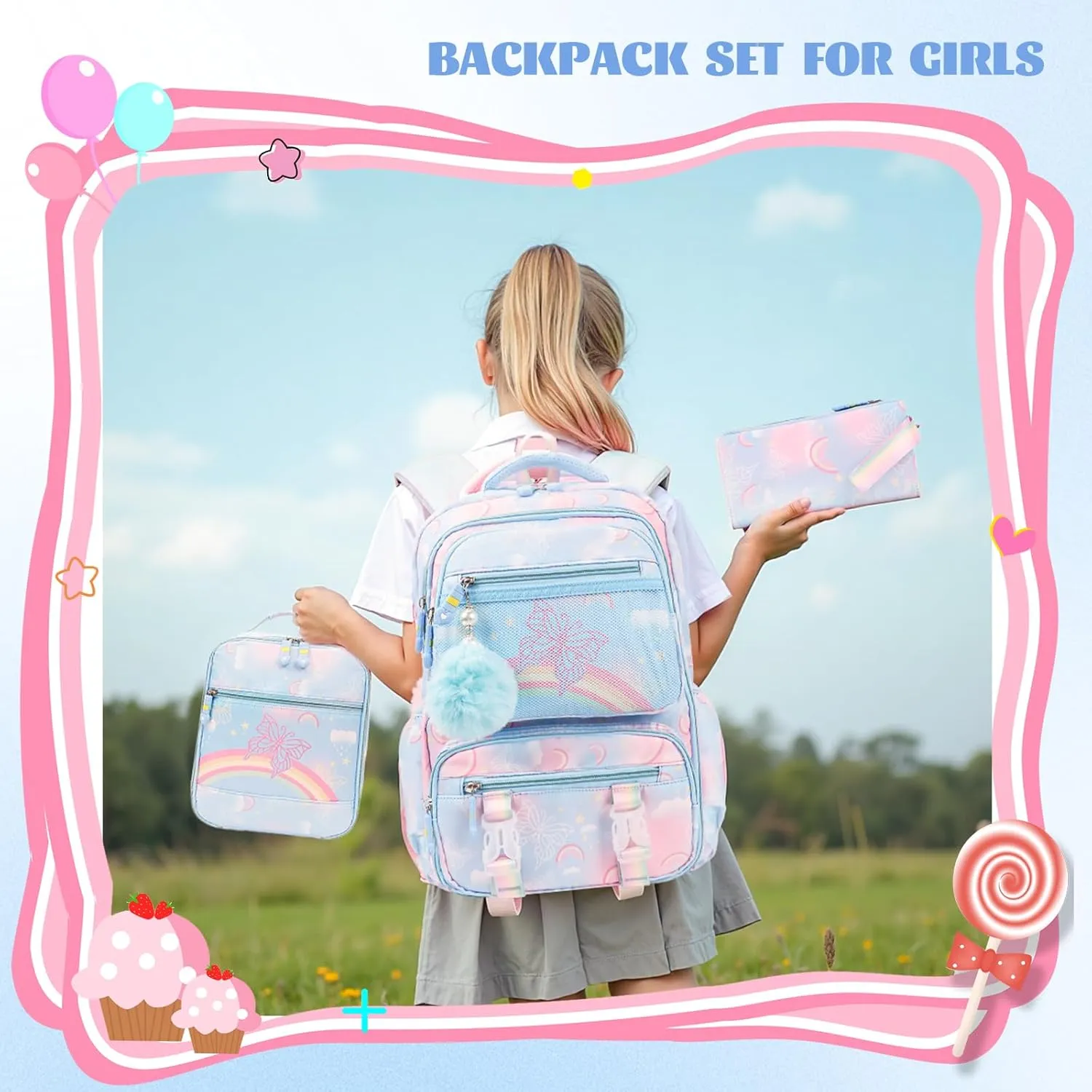 Kawaii Backpack Starry Rainbow Bookbag For Boy Girl