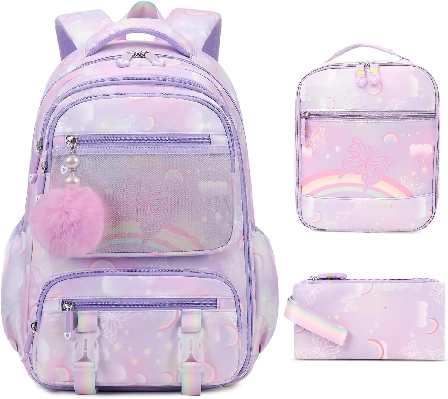 Kawaii Backpack Starry Rainbow Bookbag For Boy Girl