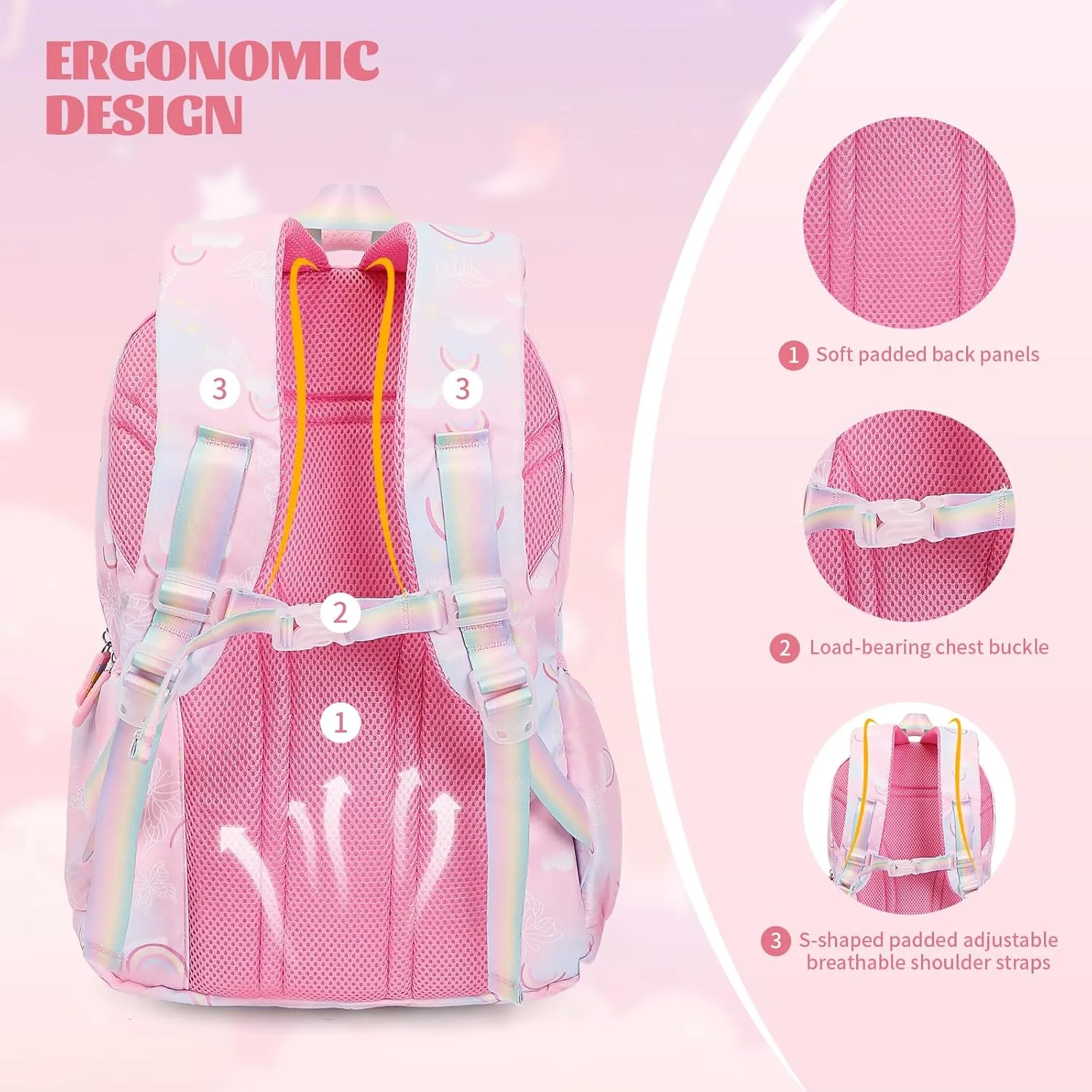 Kawaii Backpack Starry Rainbow Bookbag For Boy Girl