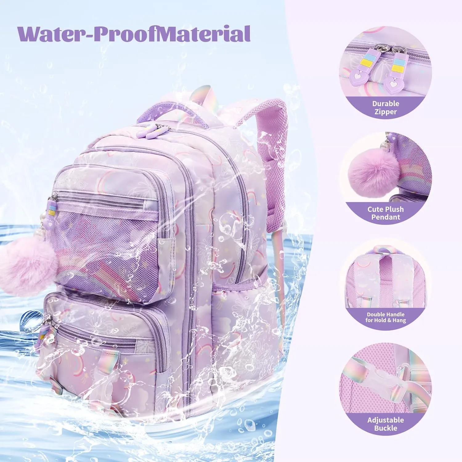 Kawaii Backpack Starry Rainbow Bookbag For Boy Girl