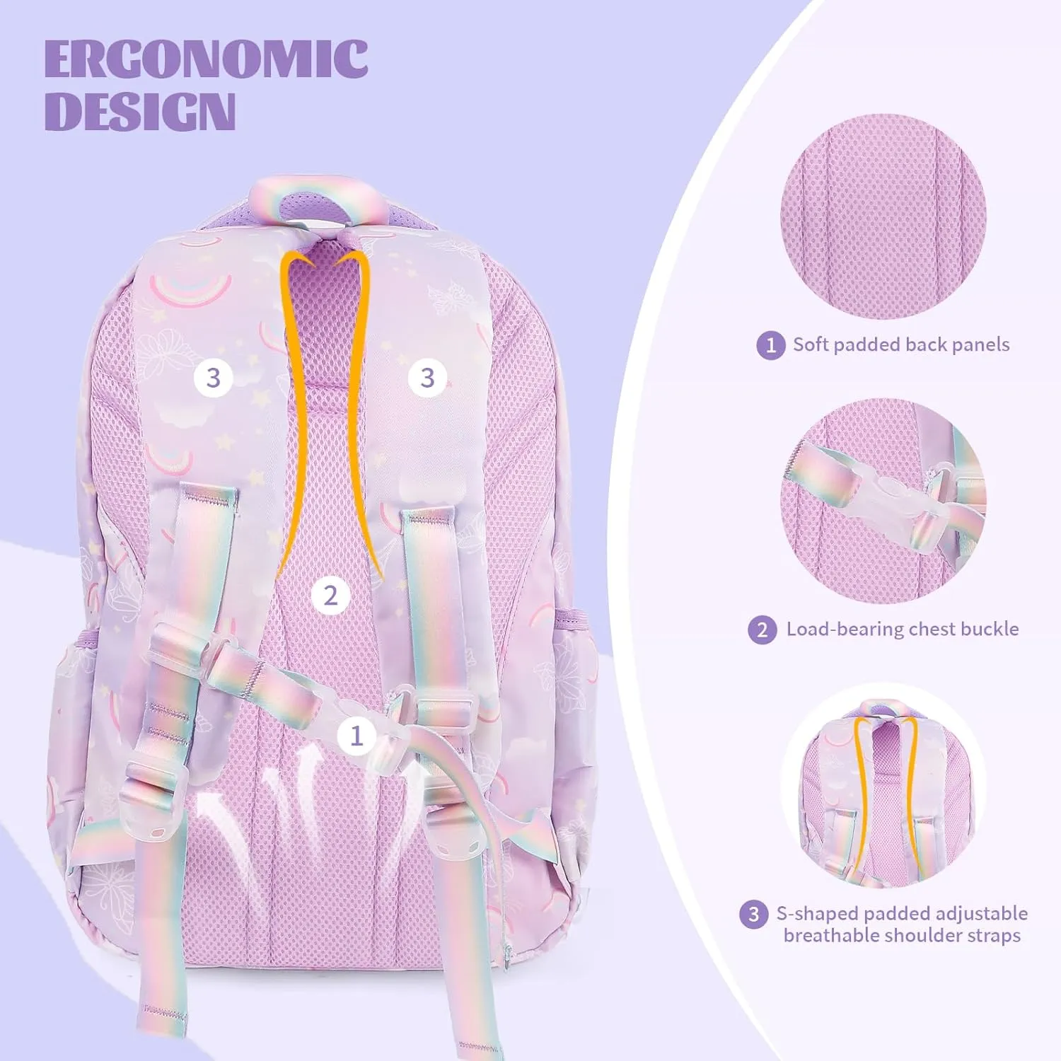 Kawaii Backpack Starry Rainbow Bookbag For Boy Girl