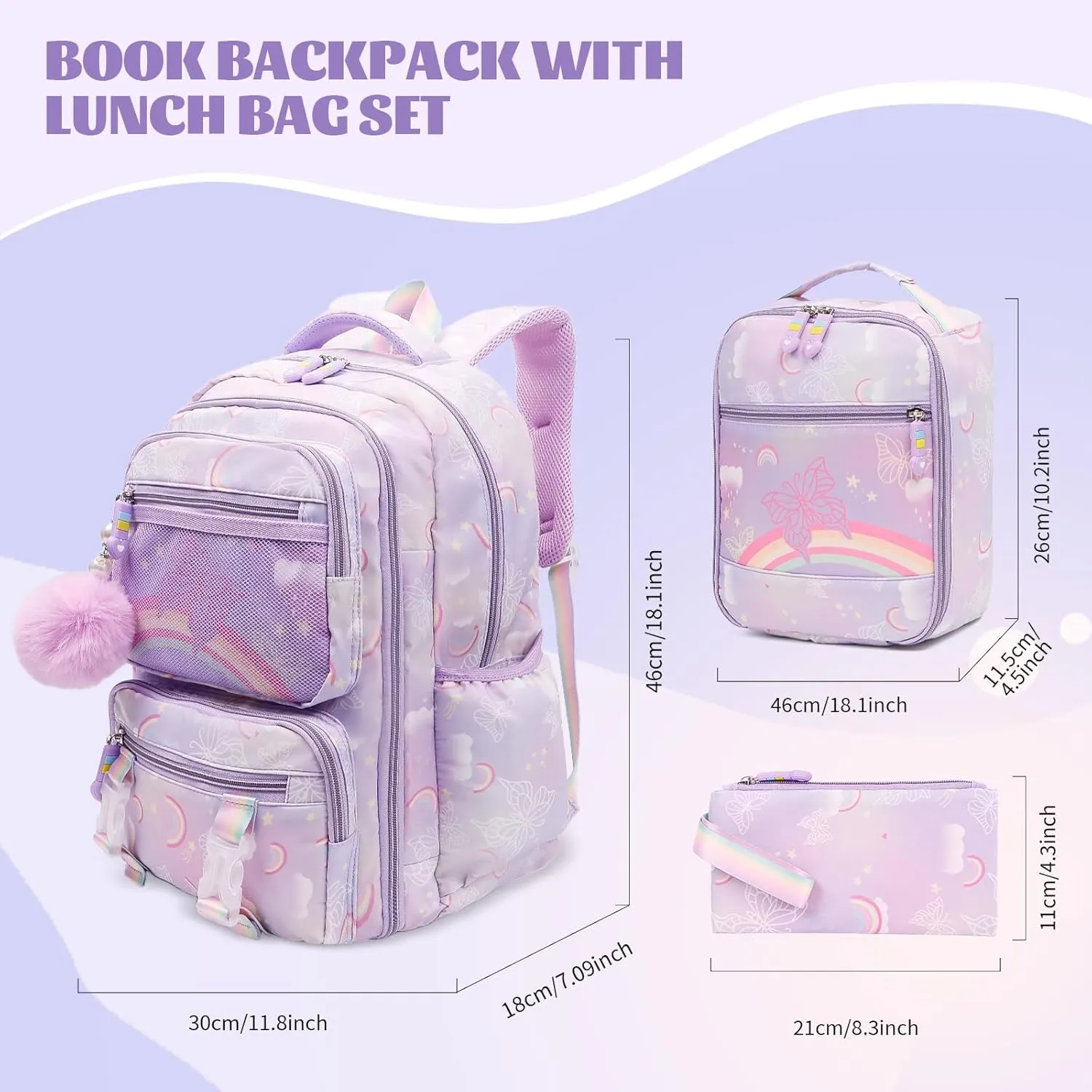 Kawaii Backpack Starry Rainbow Bookbag For Boy Girl